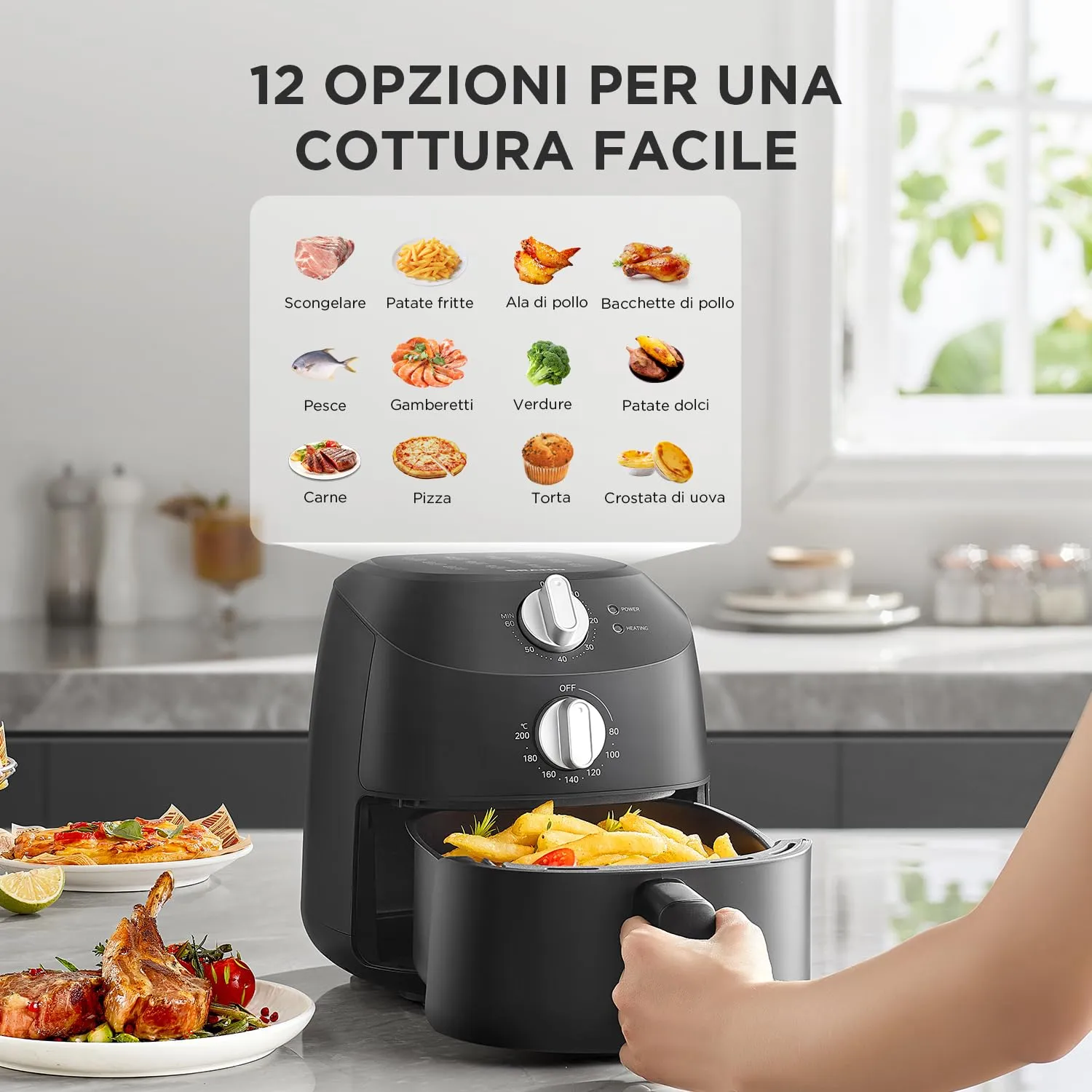 Midea Friggitrice ad Aria MAF20P0BPK, 1150 W, 12 Funzioni, 2 Litri, Nero - immagine 3