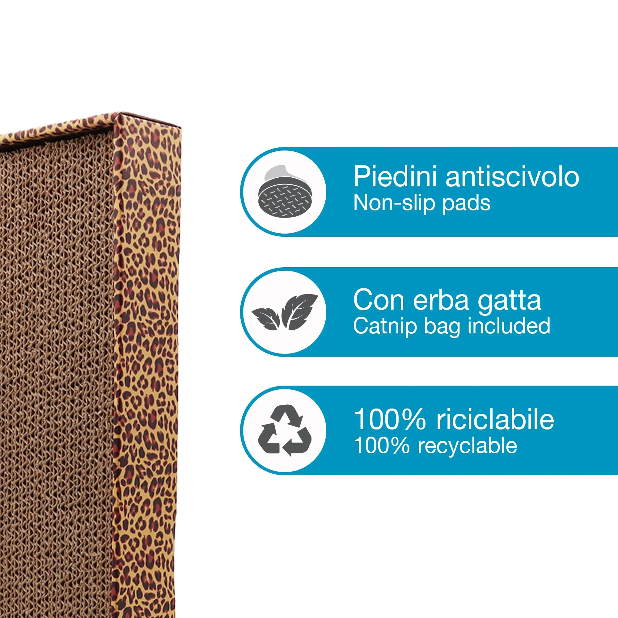 Croci Tiragraffi per gatti in cartone, 2 strati reversibili, stile Leopardo, 48 x 12,5 x 5 cm - immagine 3