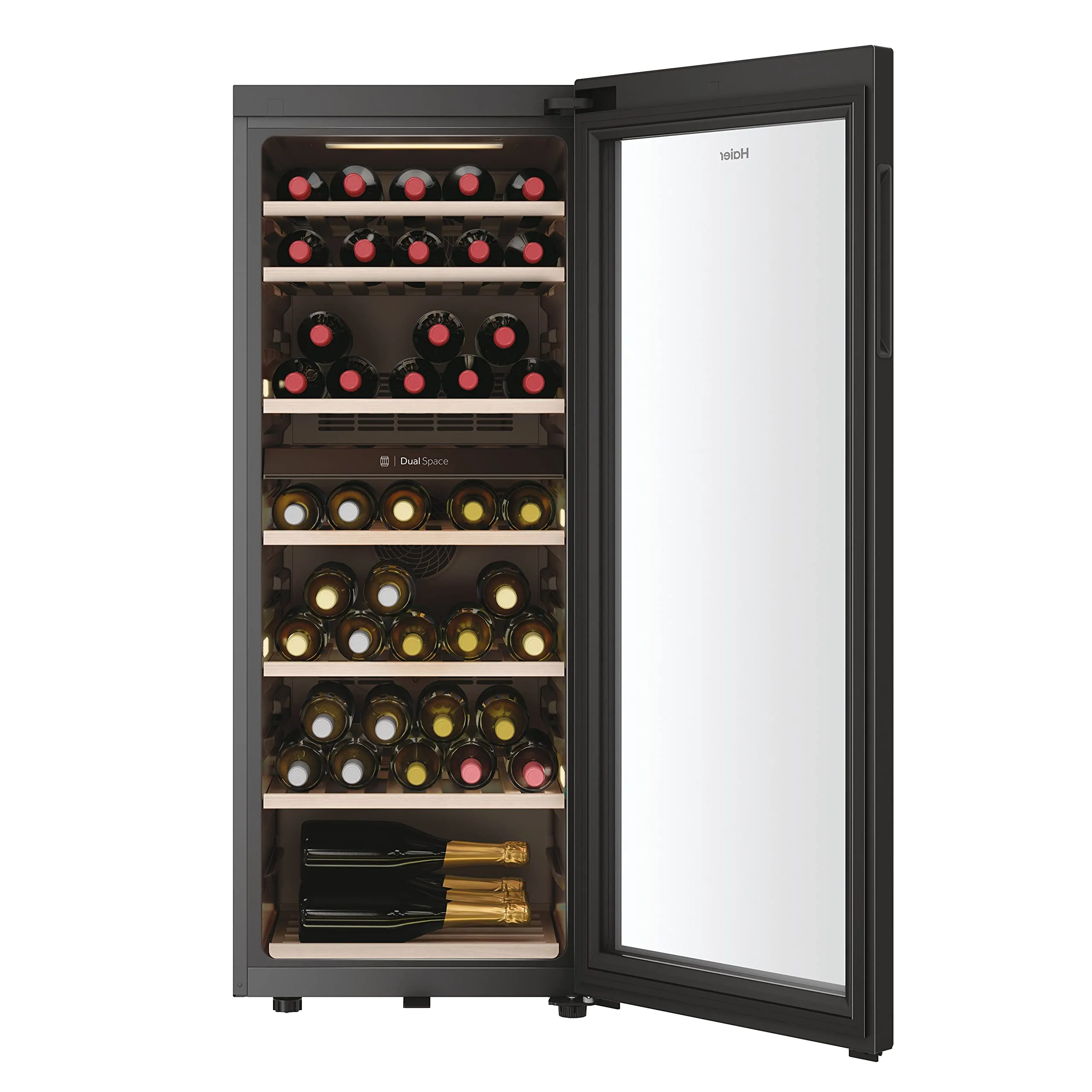 Haier Wine Bank 50 Serie 7 Cantinetta Vino Doppia Temperatura, 77 Bottiglie, Vetro Anti-UV, LED 3D, App hOn, Nera - HWS77GDAU1 - immagine 2
