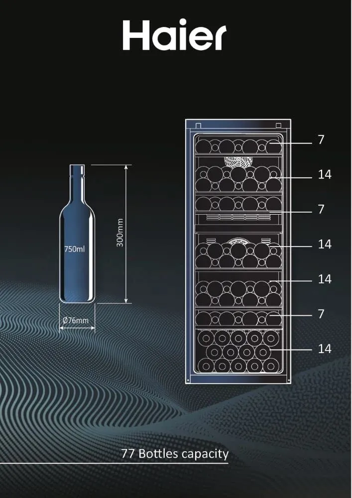 Haier Wine Bank 50 Serie 7 Cantinetta Vino Doppia Temperatura, 77 Bottiglie, Vetro Anti-UV, LED 3D, App hOn, Nera - HWS77GDAU1 - immagine 3