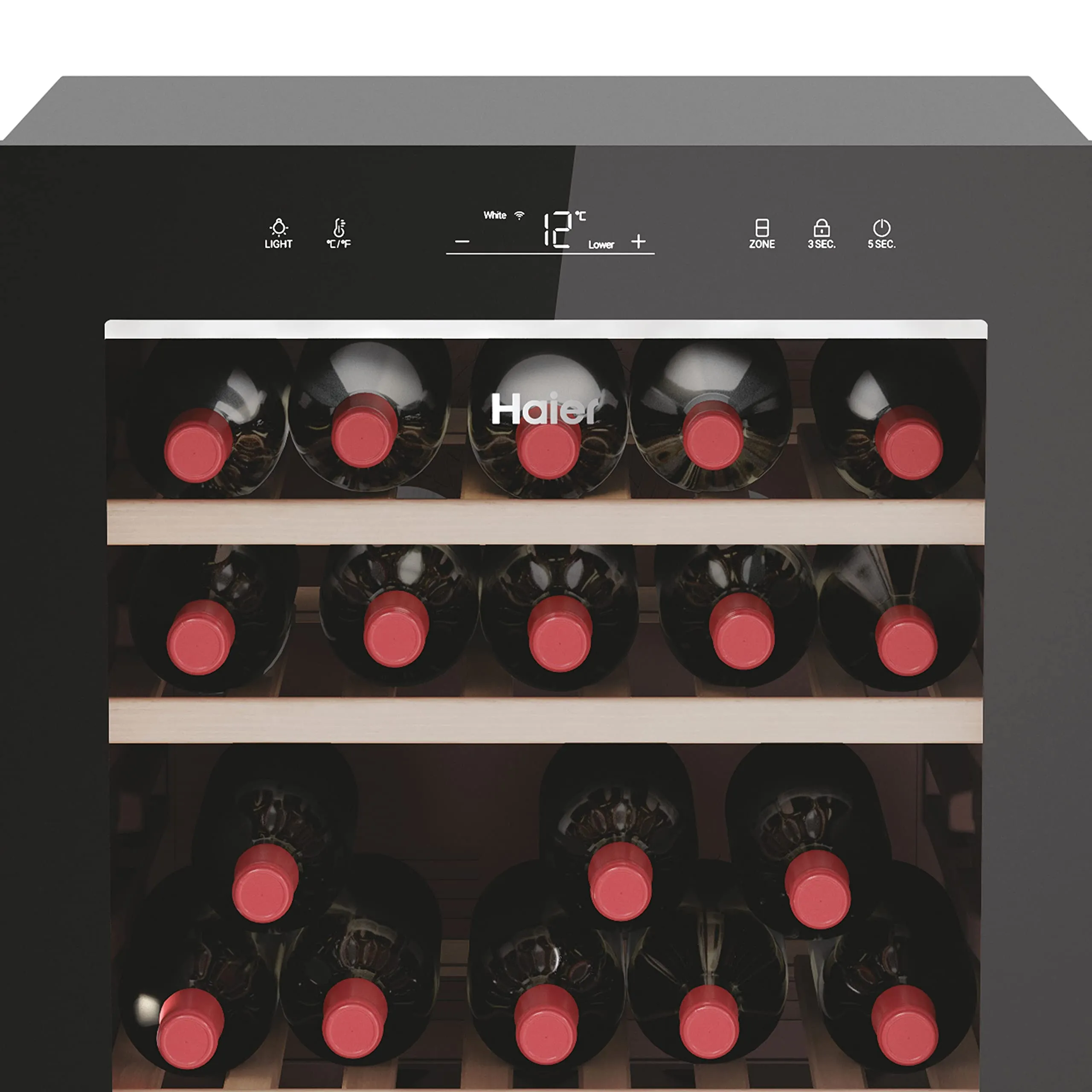 Haier Wine Bank 50 Serie 7 Cantinetta Vino Doppia Temperatura, 77 Bottiglie, Vetro Anti-UV, LED 3D, App hOn, Nera - HWS77GDAU1 - immagine 5
