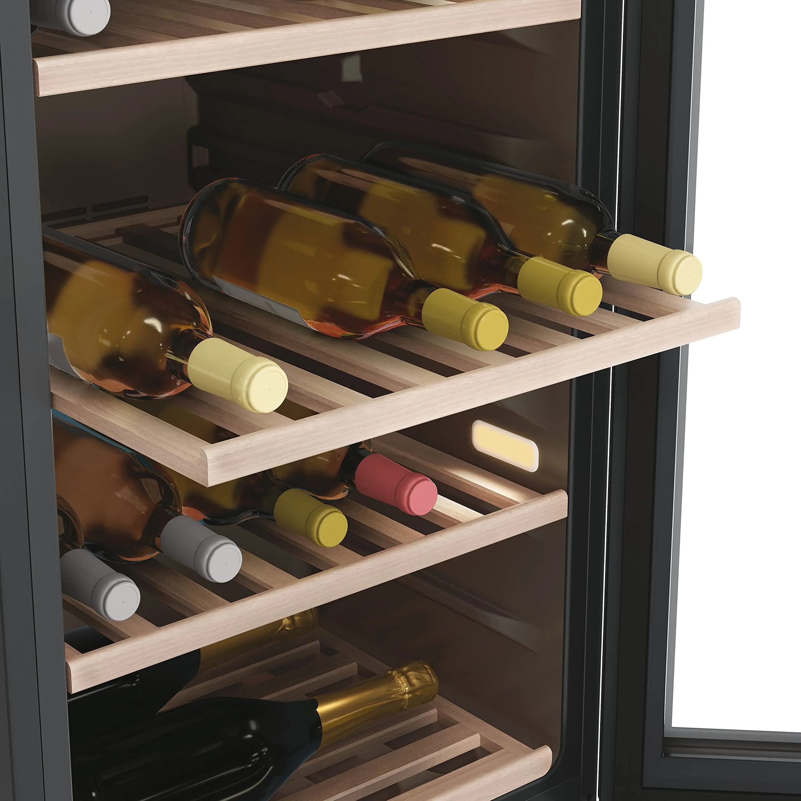Haier Wine Bank 50 Serie 7 Cantinetta Vino Doppia Temperatura, 77 Bottiglie, Vetro Anti-UV, LED 3D, App hOn, Nera - HWS77GDAU1 - immagine 7