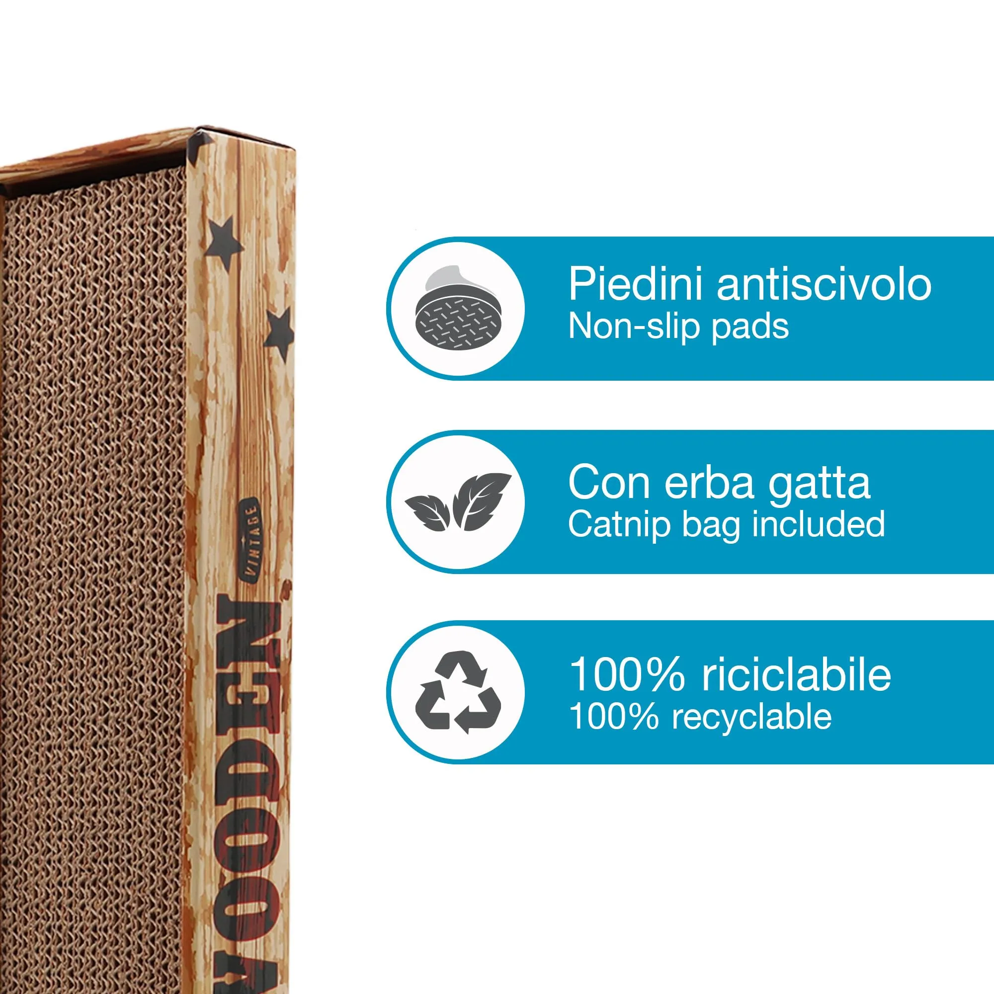 Croci Tiragraffi per Gatti in Cartone, 2 Strati Reversibili, Noce, 48 x 12,5 x 5 cm - immagine 3
