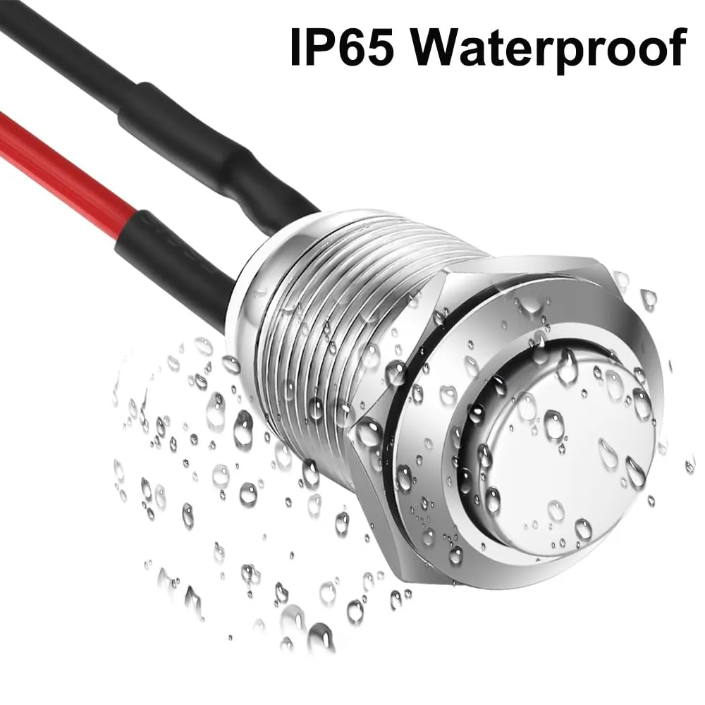 Gebildet Pulsante Impermeabile Momentaneo in Acciaio Inossidabile 12mm 2A 12V/24V/125V/250V Precablato, 5 Pezzi (Testa Alta) - immagine 6