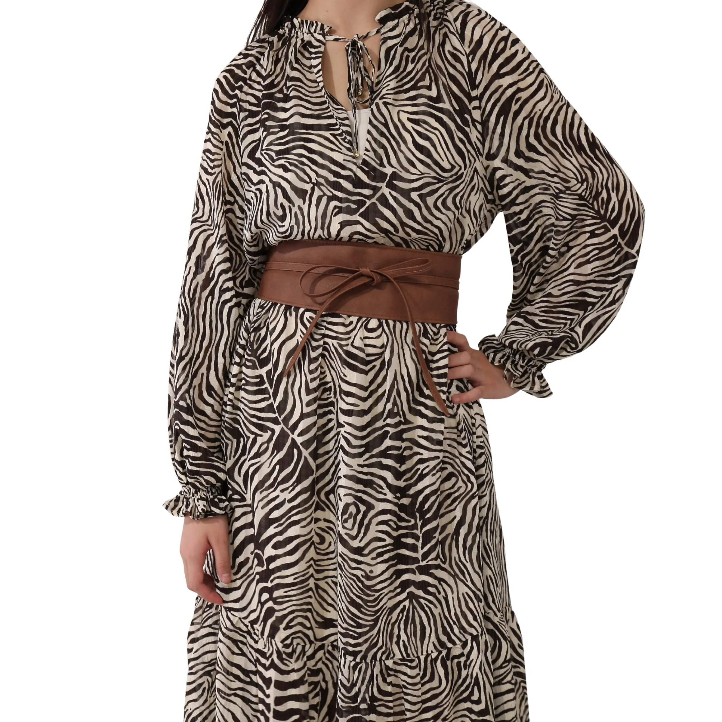 FASHIONGEN Cintura Obi da donna in similpelle, Marrone chiaro, 2XL - immagine 4