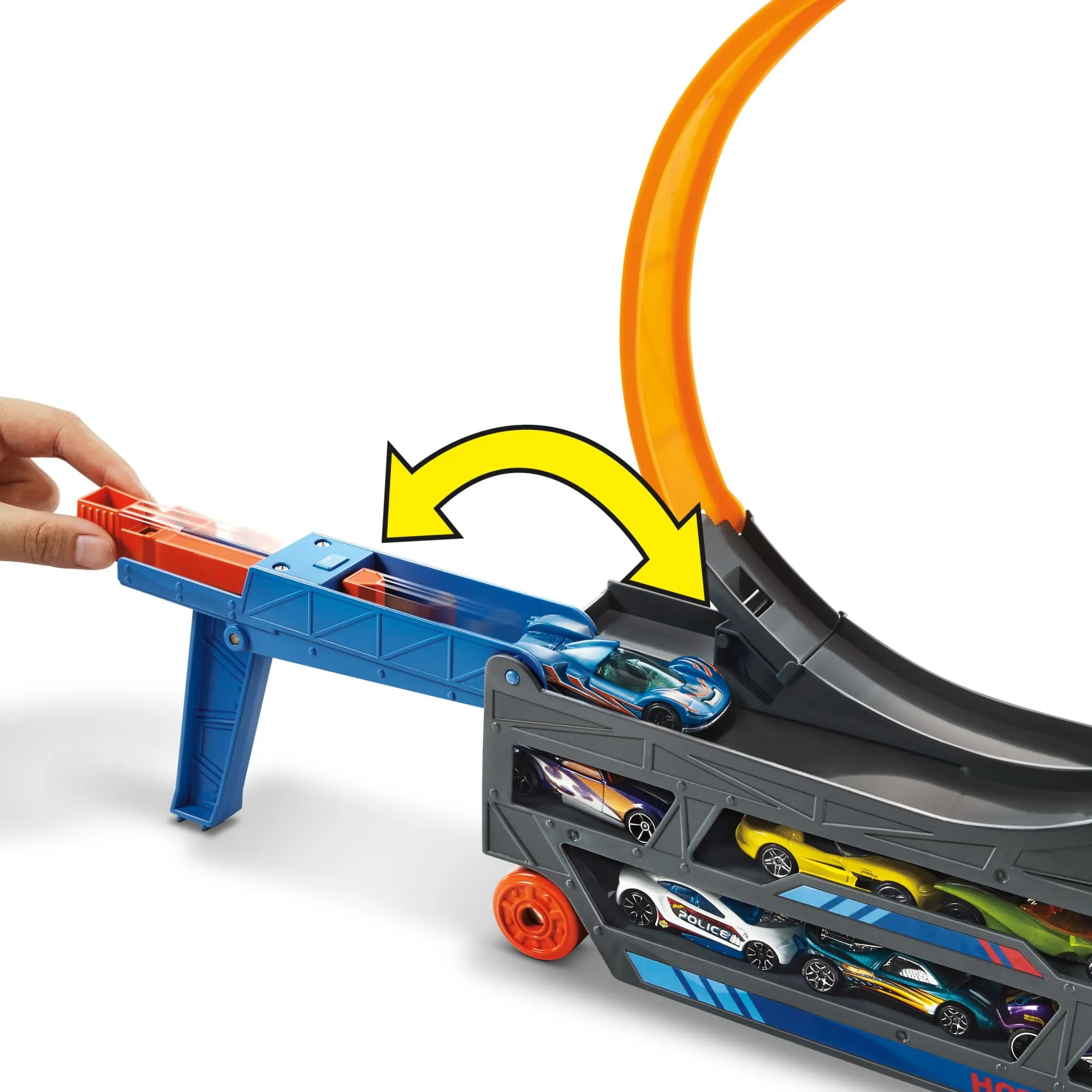 Hot Wheels Trasportatore Portatile con Mega Loop e Lanciatore, Spazio per 18 Veicoli, GCK38 - immagine 3