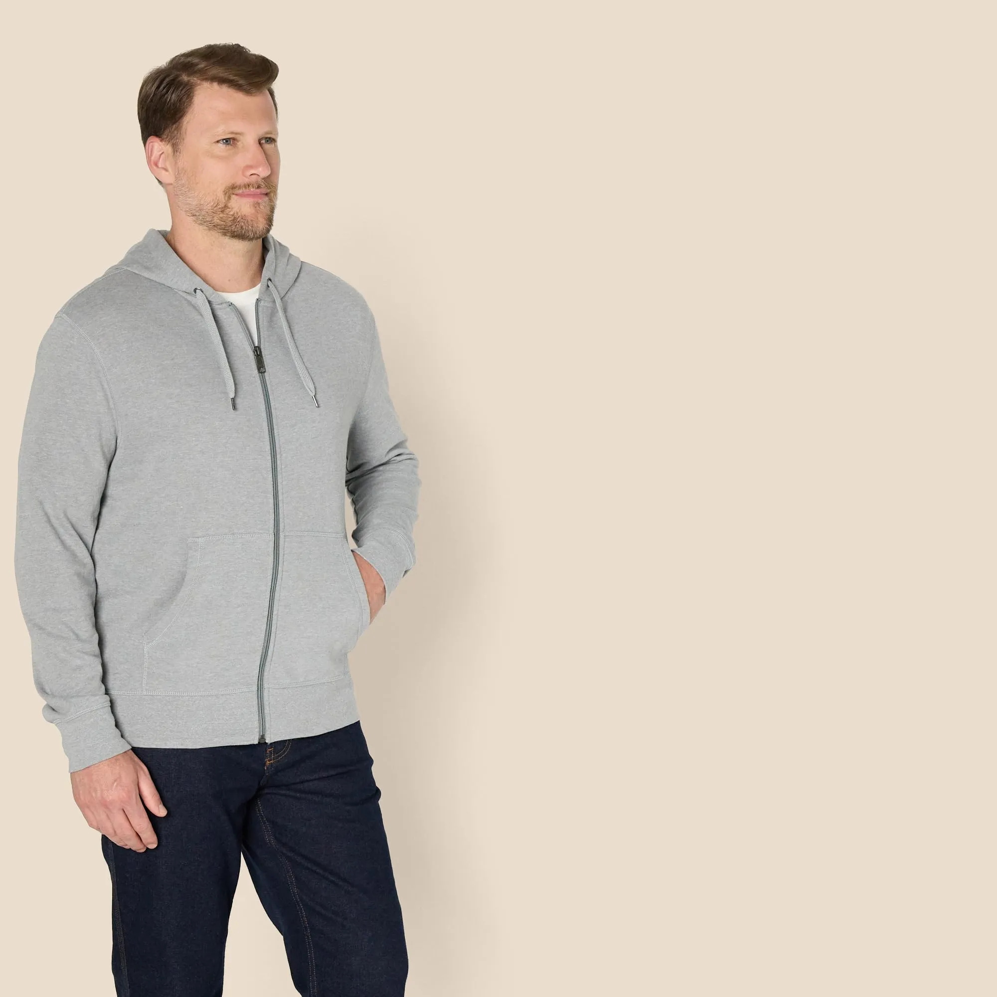 Amazon Essentials Giacca Leggera con Cappuccio e Zip Integrale Uomo, Grigio Chiaro Puntinato, XXL - immagine 2