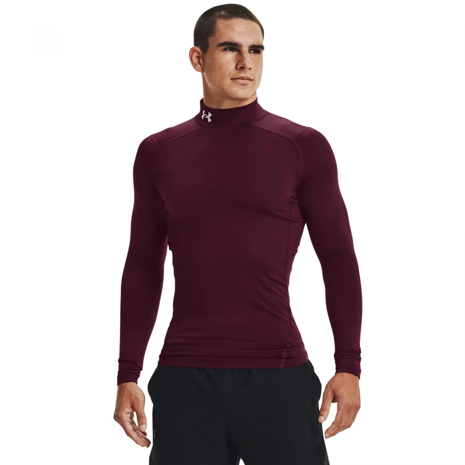 Under Armour Men's ColdGear Armour Compression Mock, Maroon/White, Medium - immagine 1