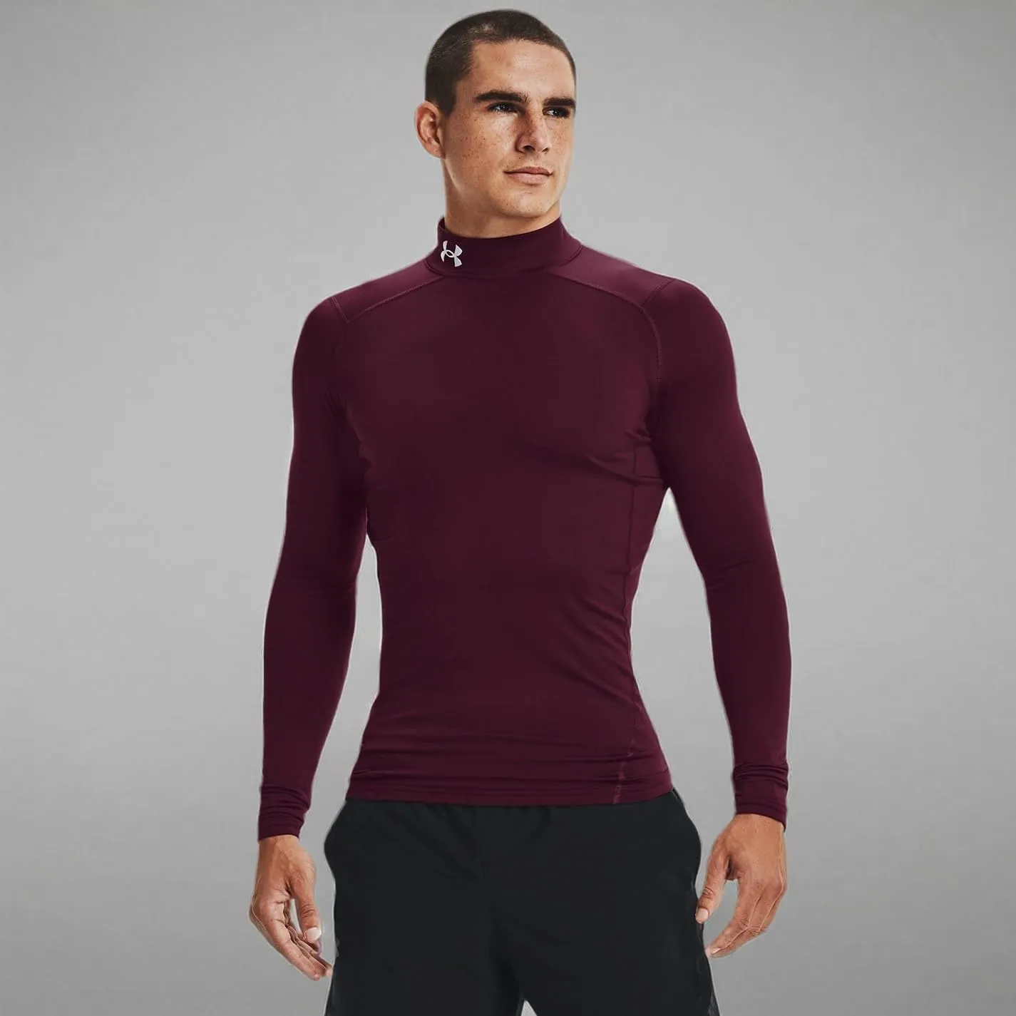 Under Armour ColdGear Compression Mock Uomo, Marrone (609)/Bianco, L - immagine 3