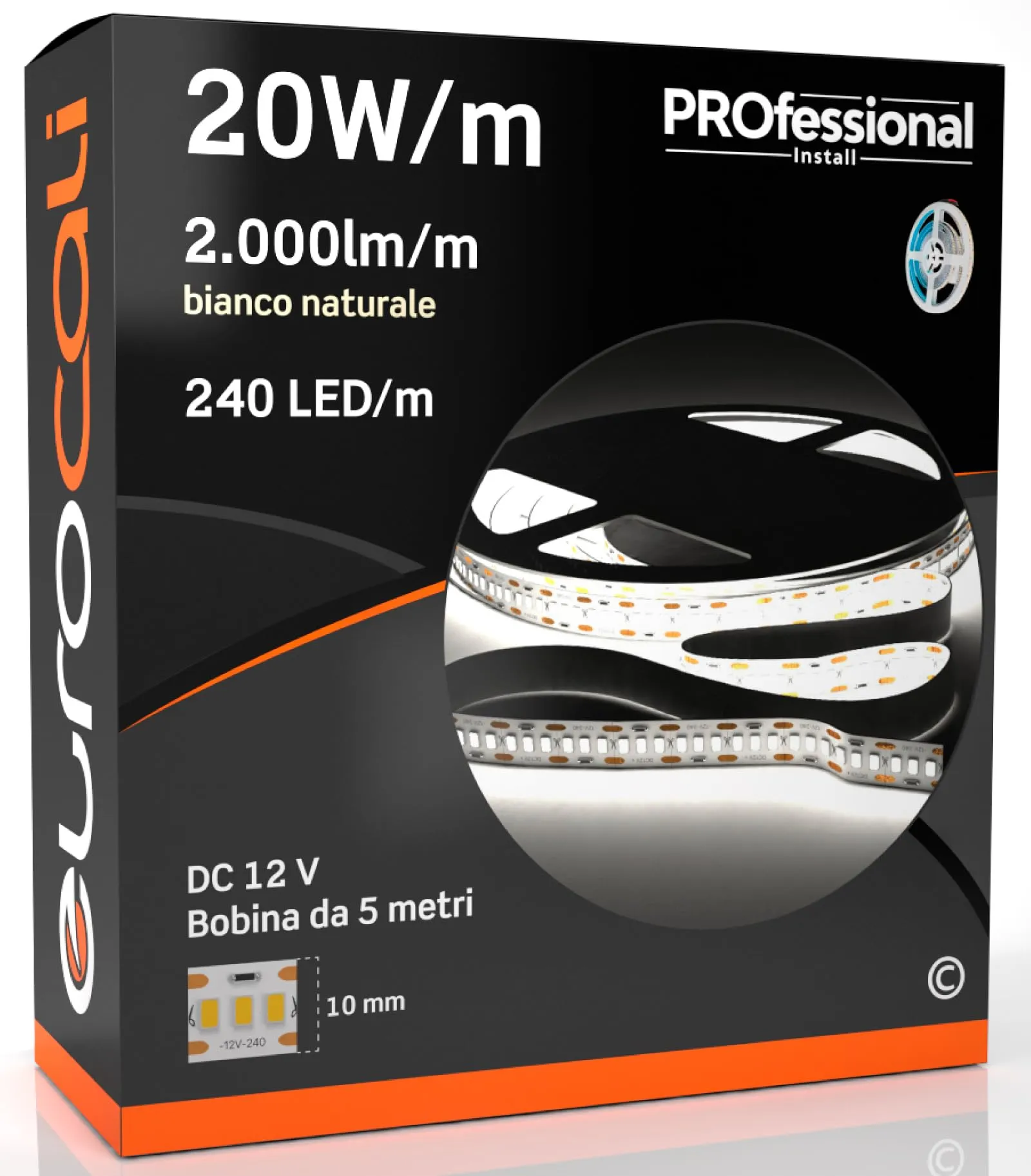 Eurocali Striscia LED Monocolore 100W 240 LED/m Bobina 5m IP20 Bianco Naturale 4000K - immagine 1