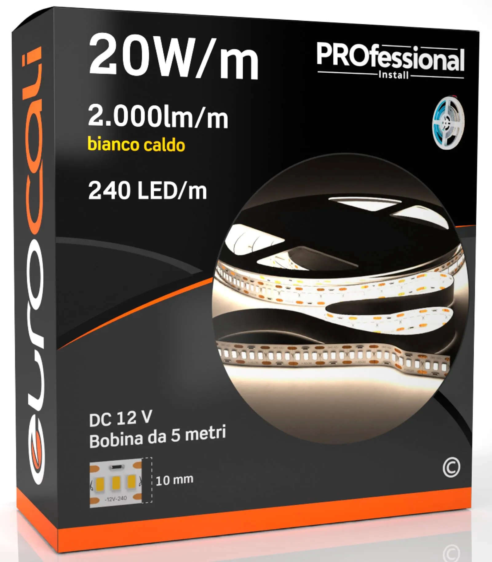 Eurocali Striscia LED Monocolore 100W 240 LED/m Bobina 5m IP20 Bianco Caldo 3000K - immagine 1