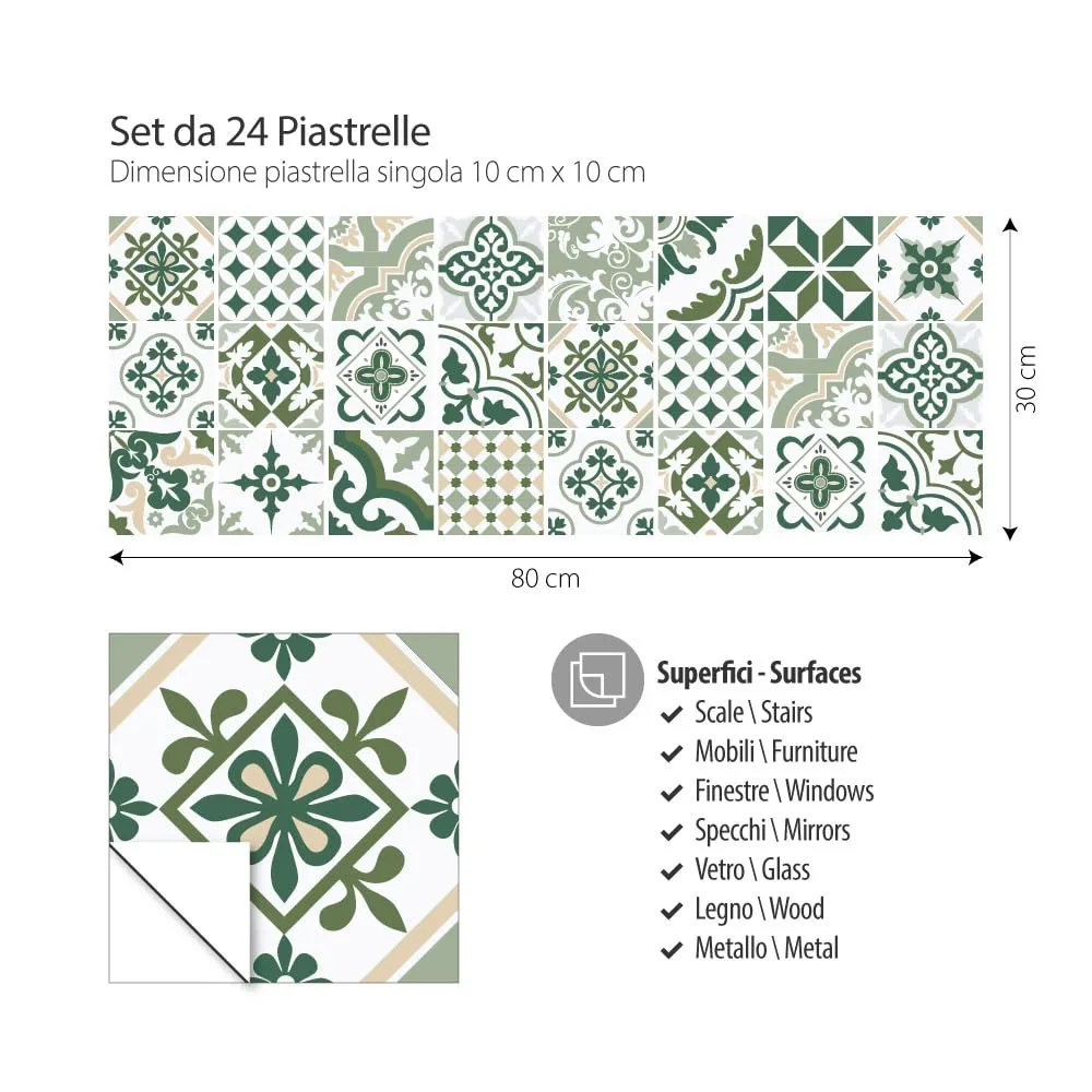 RE-COVERTILES Adesivi Piastrelle in PVC per Cucina e Bagno, 24 Pezzi 10x10 cm, PS00090 - immagine 3