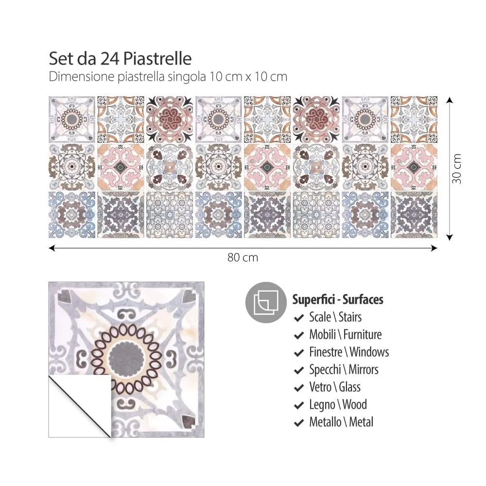 RE-COVERTILES Adesivi Piastrelle in PVC per Cucina e Bagno, 24 Pz 10x10 cm, PS00058 - immagine 3