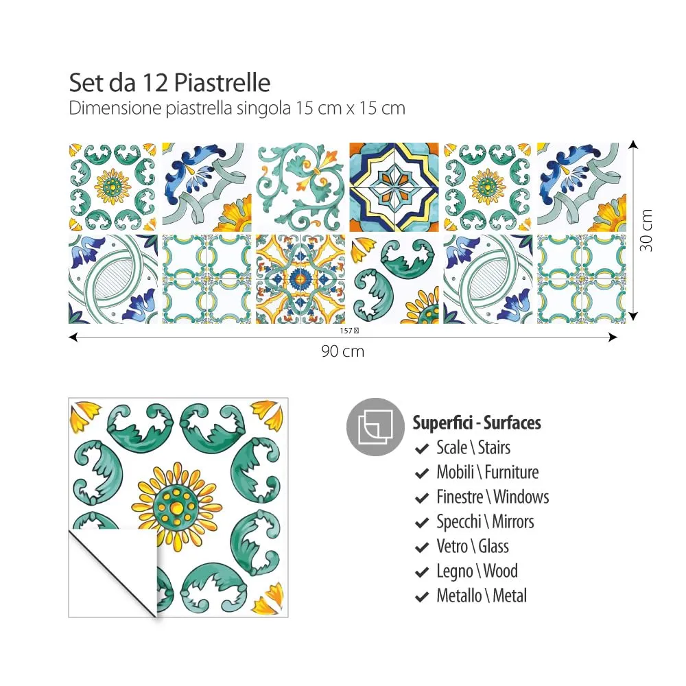 RE-COVERTILES Adesivi Piastrelle in PVC per Cucina e Bagno, 12 Pz 15x15 cm, PS00047 - immagine 5
