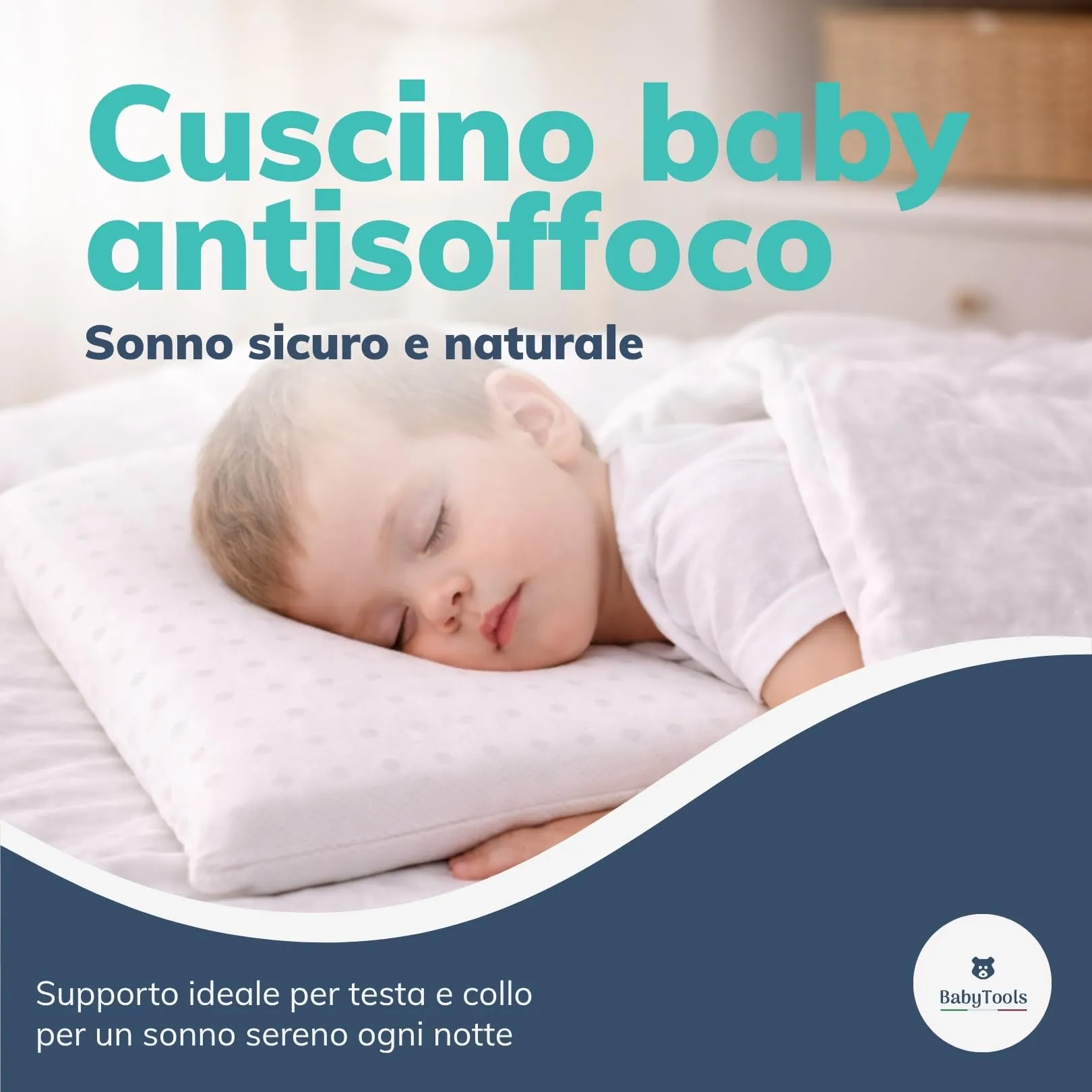 BabyTools Cuscino Antisoffoco Neonato 6 Mesi a 2 Anni, Memory Foam, Traspirante, Antiacaro, Antireflusso, 40x30 cm, Made in Italy - immagine 2