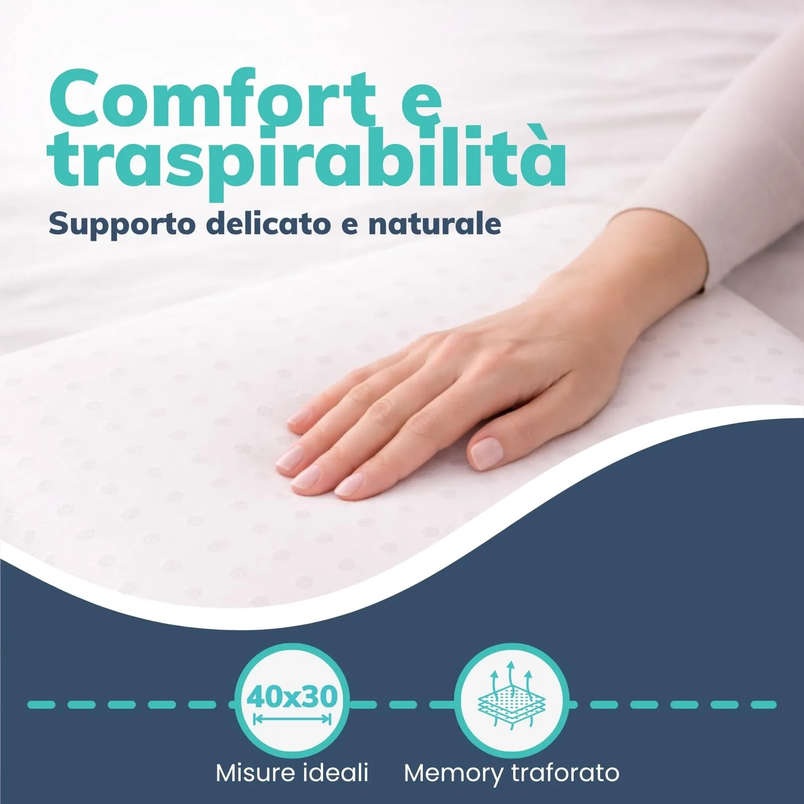BabyTools Cuscino Antisoffoco Neonato 6 Mesi a 2 Anni, Memory Foam, Traspirante, Antiacaro, Antireflusso, 40x30 cm, Made in Italy - immagine 3