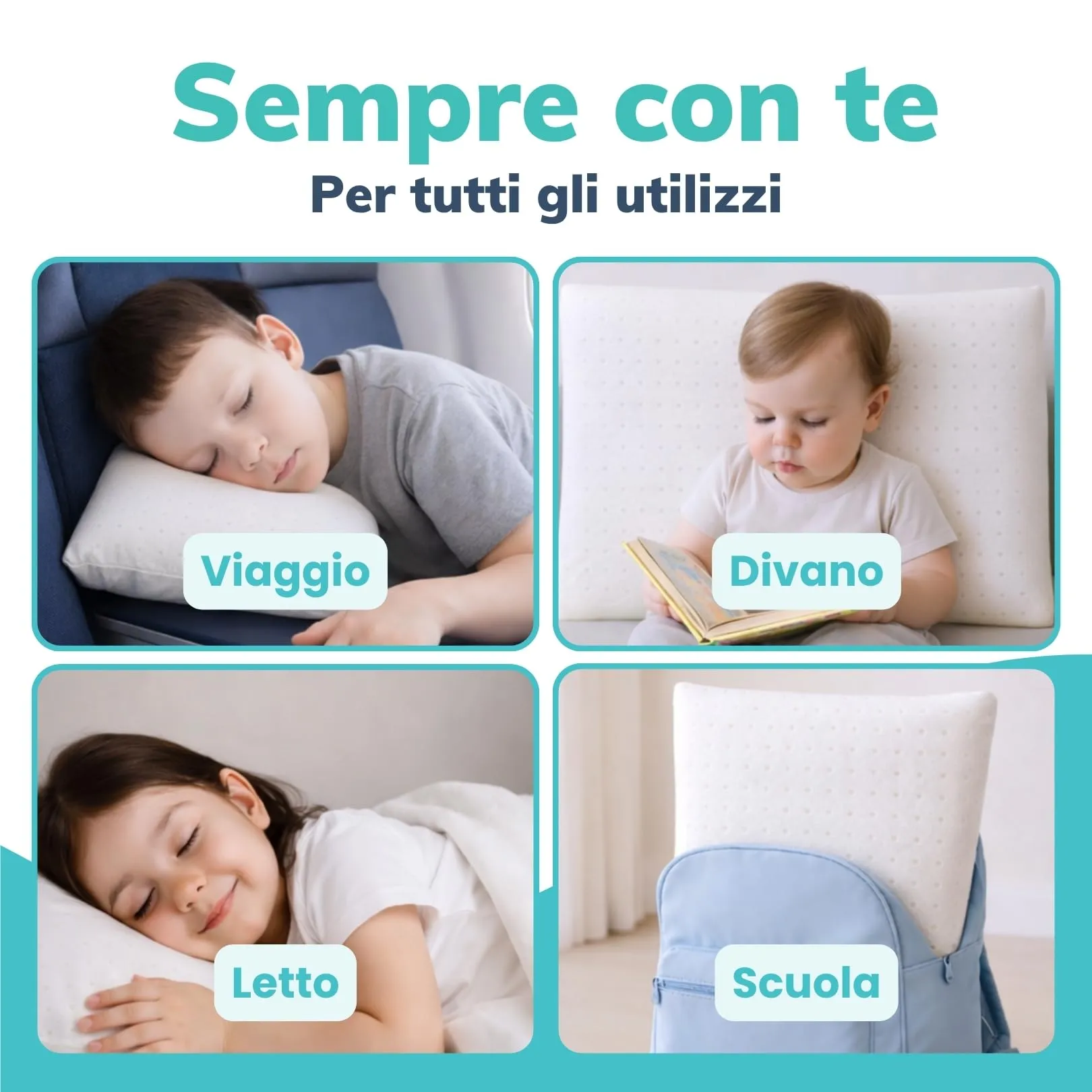 BabyTools Cuscino Antisoffoco Neonato 6 Mesi a 2 Anni, Memory Foam, Traspirante, Antiacaro, Antireflusso, 40x30 cm, Made in Italy - immagine 5