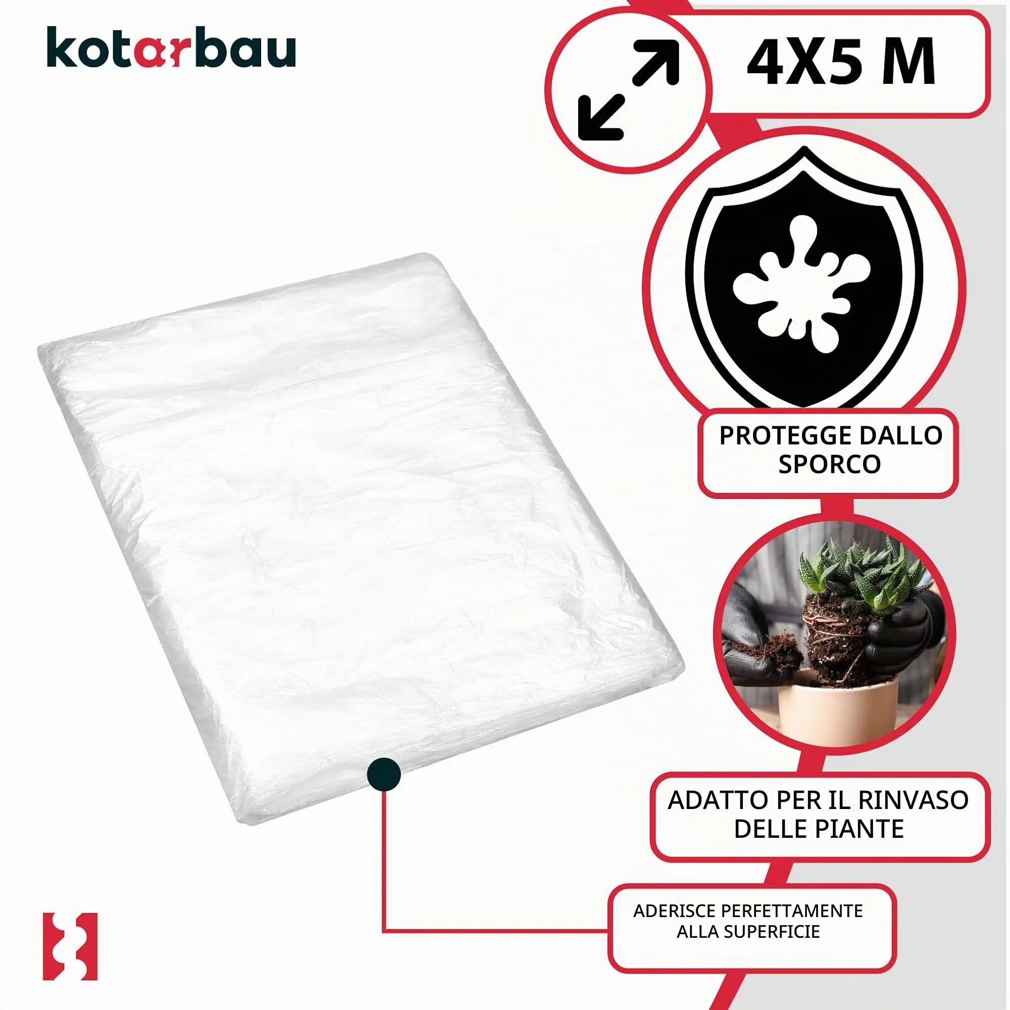 KOTARBAU Set di 24 Teli Copritutto in Polietilene, 4 x 5 m, Trasparente - immagine 4