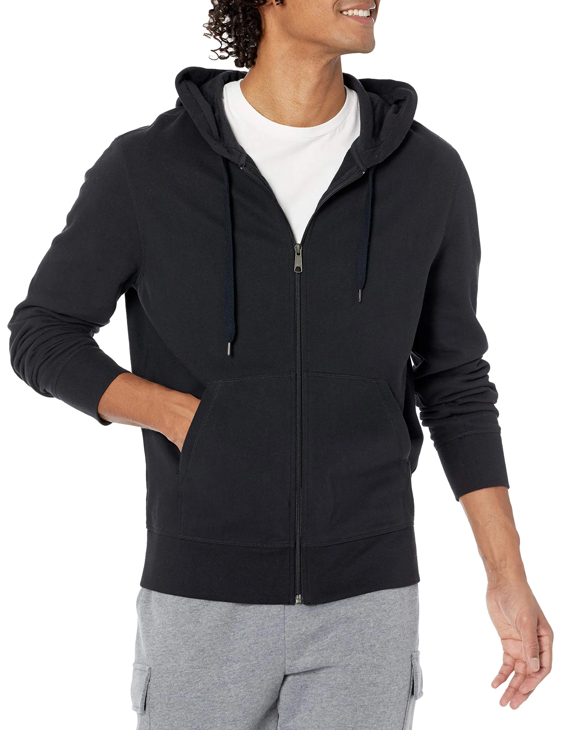 Amazon Essentials Giacca Leggera con Cappuccio e Zip Integrale Uomo, Nero, XL - immagine 1