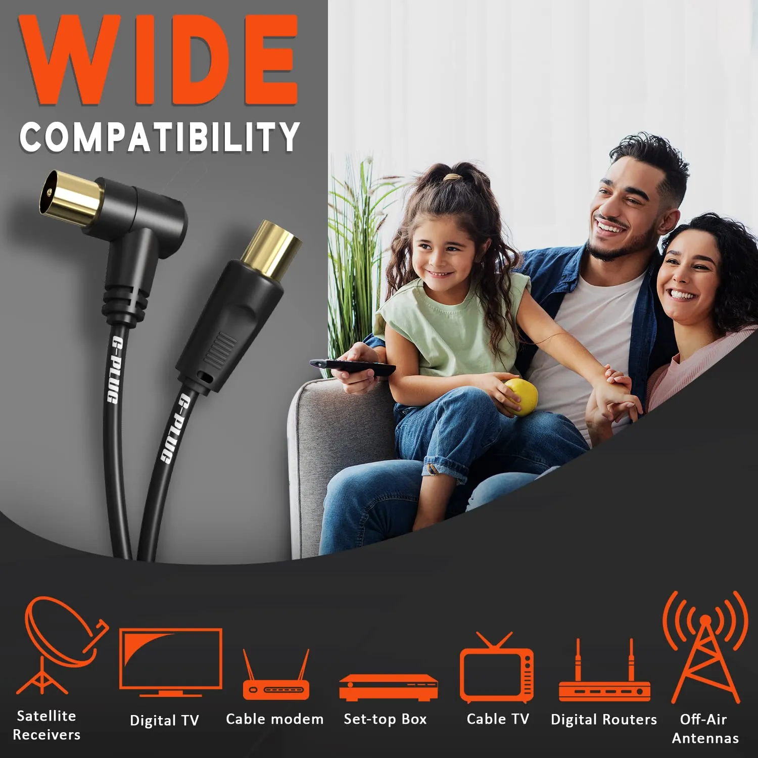 G-PLUG Cavo Antenna TV Maschio-Maschio 1m, Prolunga Cavo Coassiale Nero - immagine 2