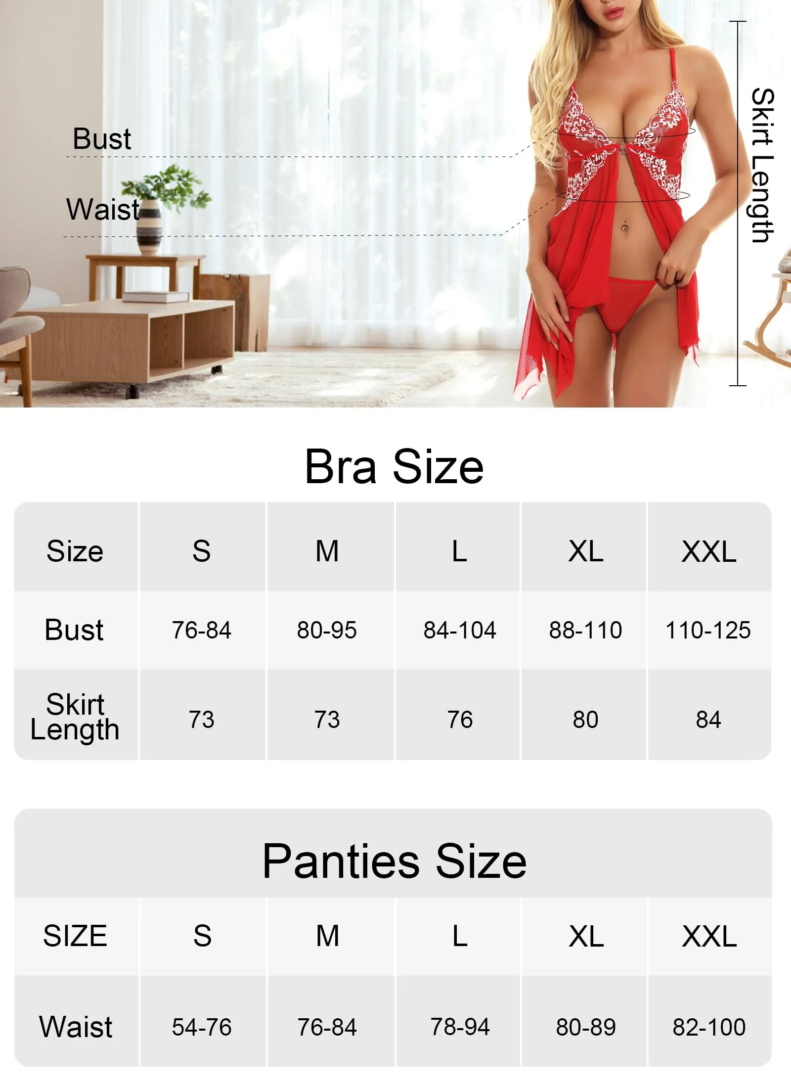 ONGASOFT Lingerie Donna Pizzo Babydoll Trasparente con Chiusura Frontale e Perizoma, Rosso - immagine 4