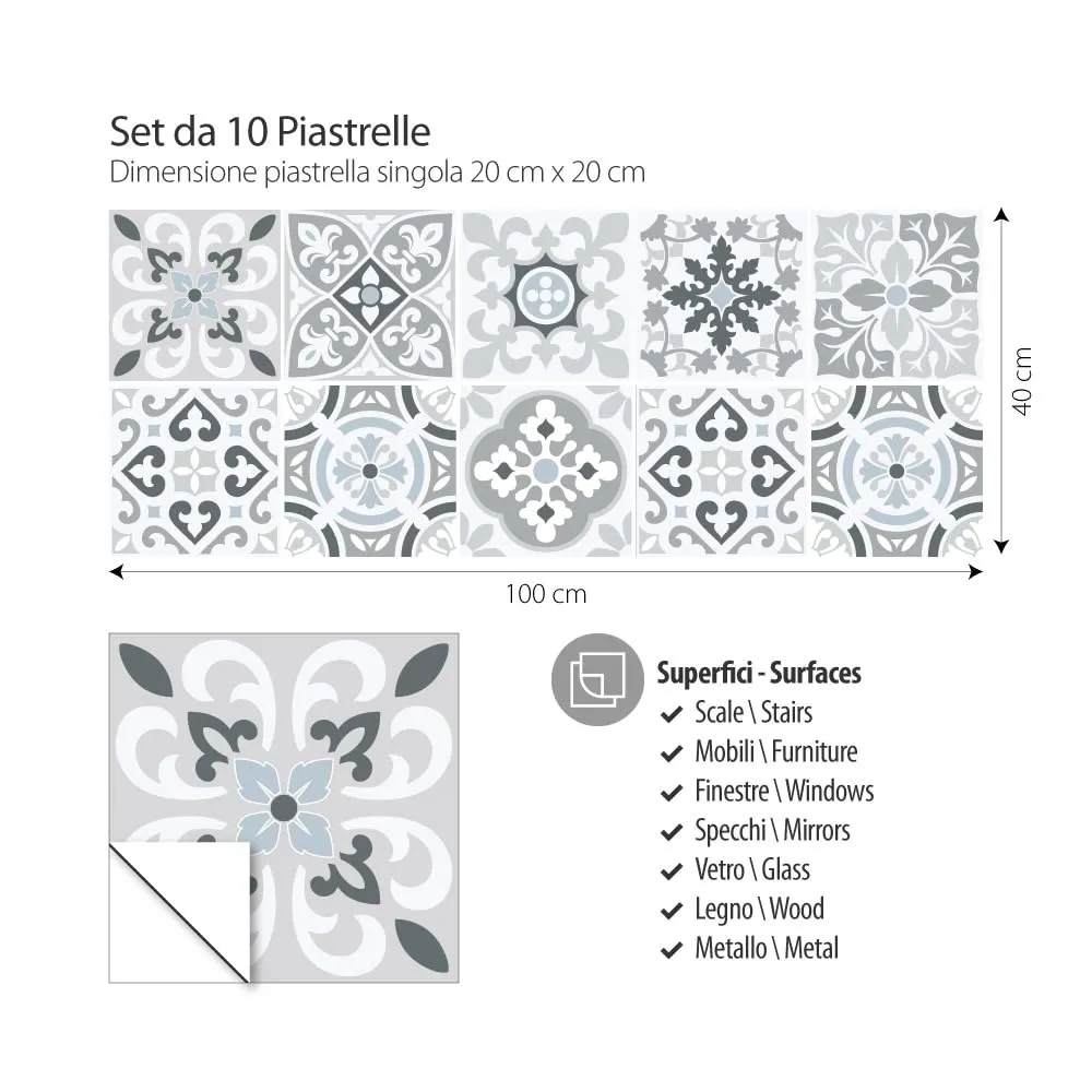 RE-COVERTILES Adesivi Piastrelle in PVC per Cucina e Bagno, 10 Pezzi 20x20 cm, PS00094 - immagine 3