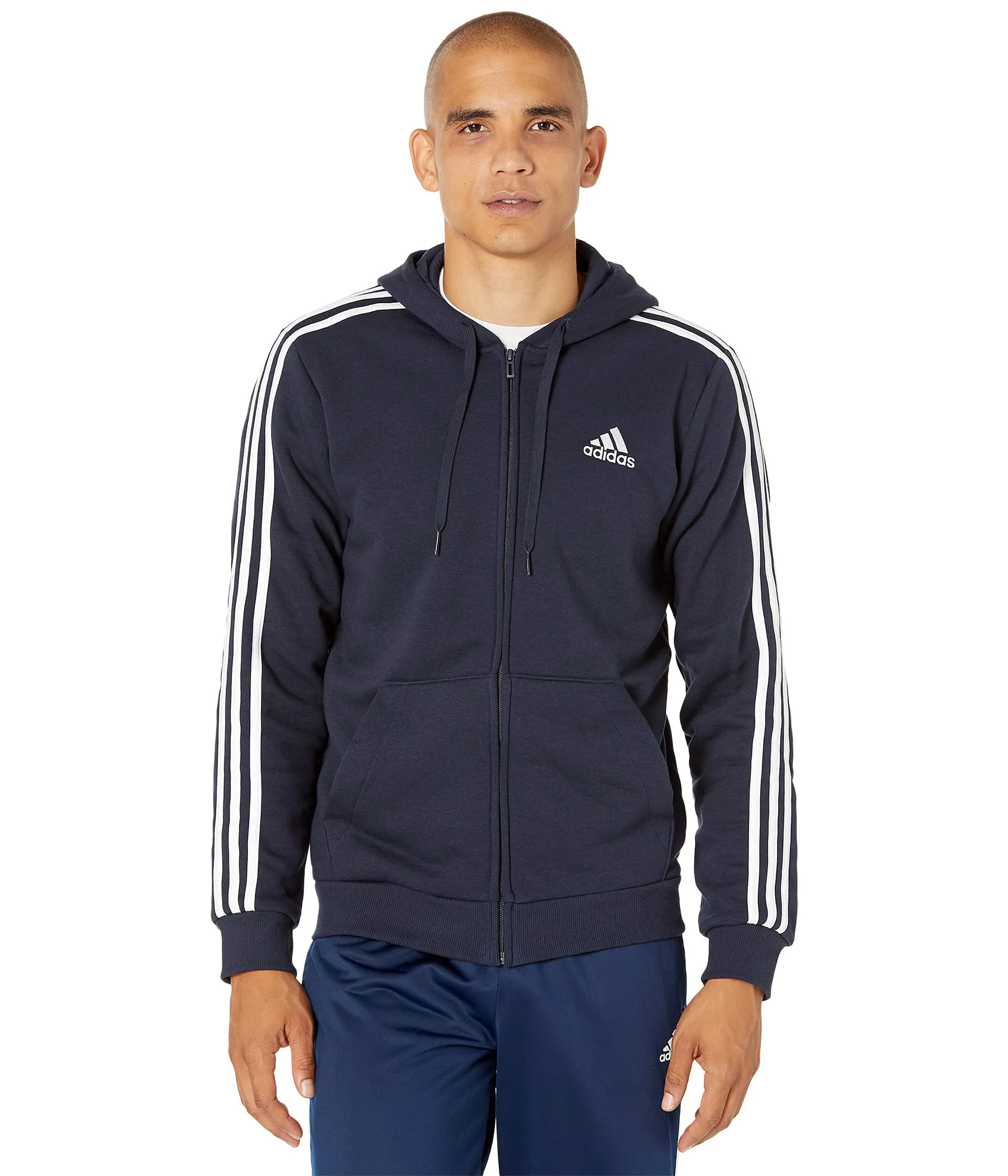 Adidas Men's Essentials Fleece 3-Stripes Full-Zip Hoodie, Legend Ink, Medium - immagine 1