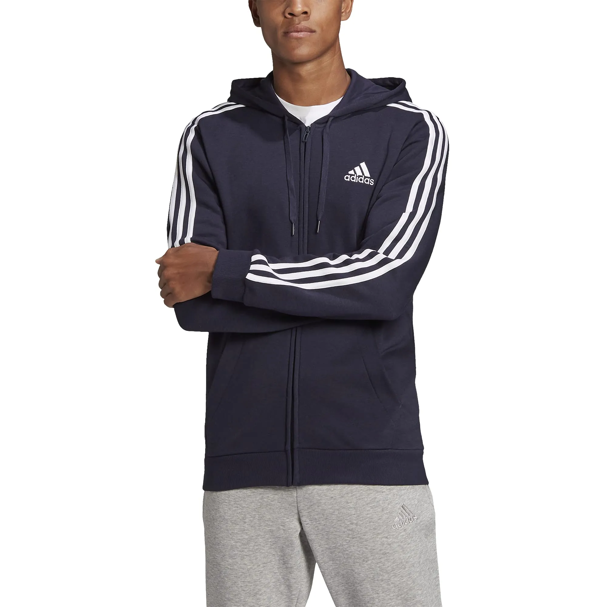 Adidas Men's Essentials Fleece 3-Stripes Full-Zip Hoodie, Legend Ink, Medium - immagine 2