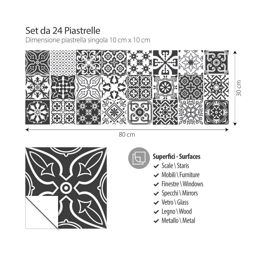 RE-COVERTILES Adesivi Piastrelle in PVC per Cucina e Bagno, 24 Pz 10x10 cm, PS00008 - immagine 3