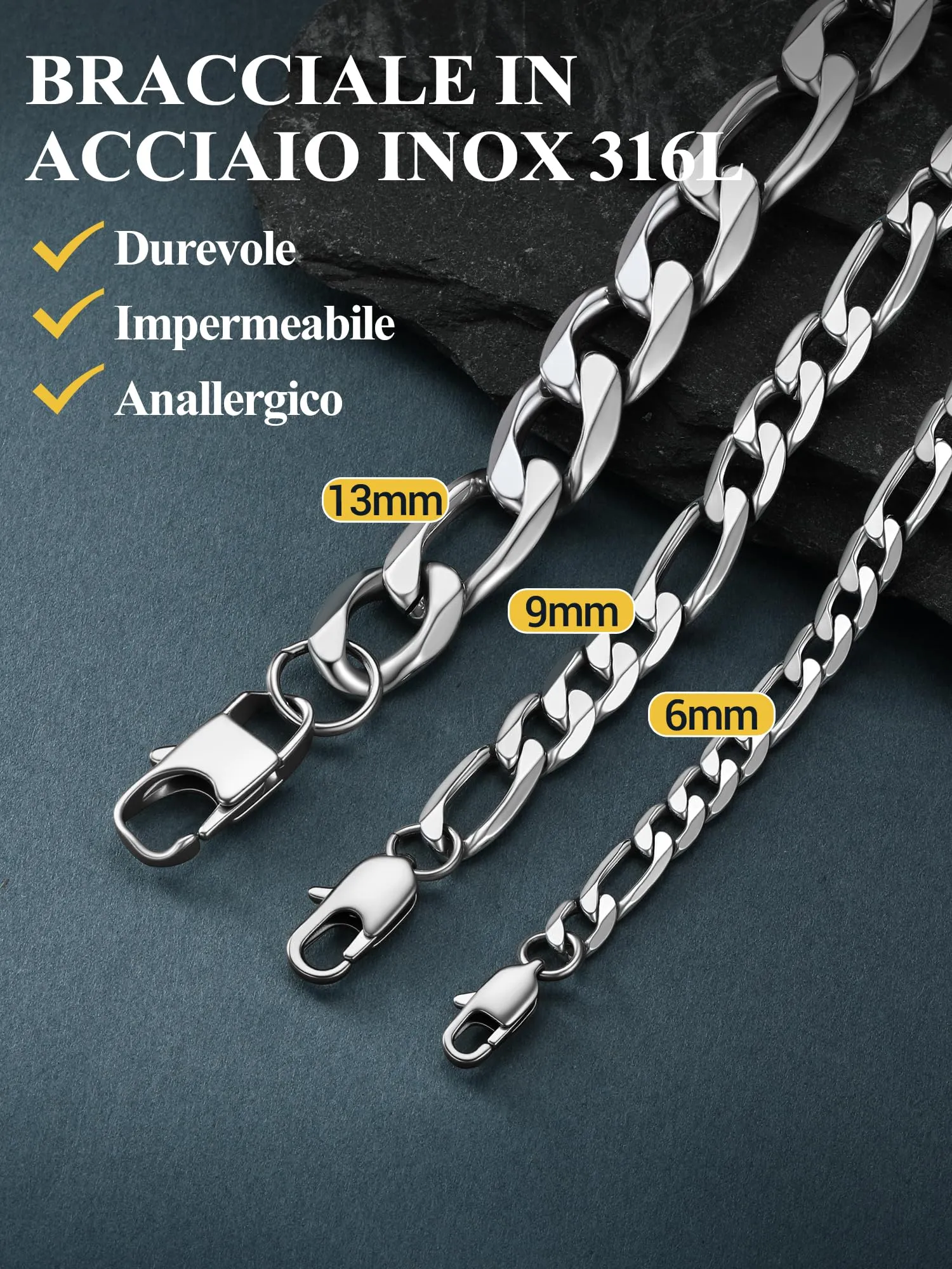 PROSTEEL Bracciale Uomo Catena Cubana 9mm Argento 21cm - immagine 3