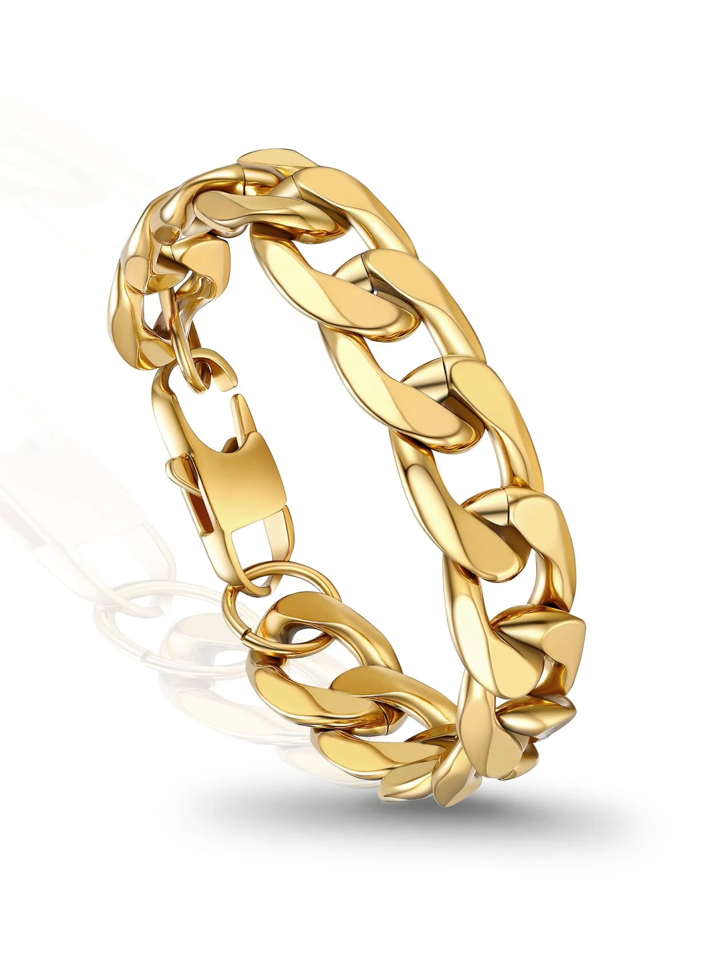 PROSTEEL Bracciale Uomo Catena Cubana 13mm Oro 19cm - immagine 1
