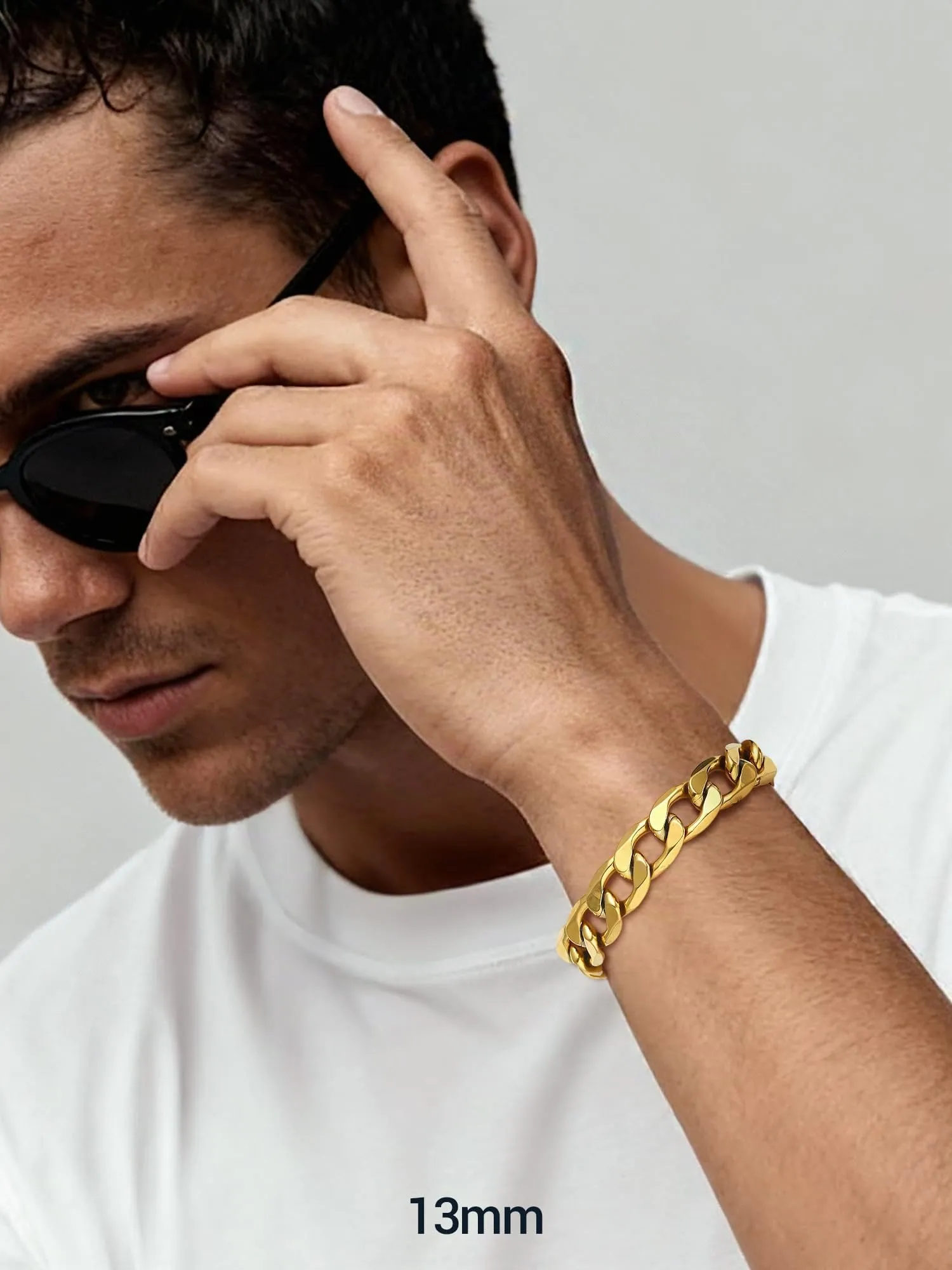 PROSTEEL Bracciale Uomo Catena Cubana 13mm Oro 19cm - immagine 2