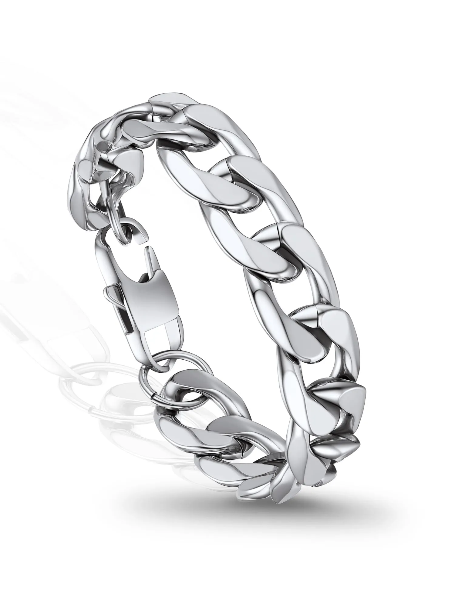 PROSTEEL Bracciale Uomo Catena Cubana Tridimensionale Argento 13mm 21cm - immagine 1