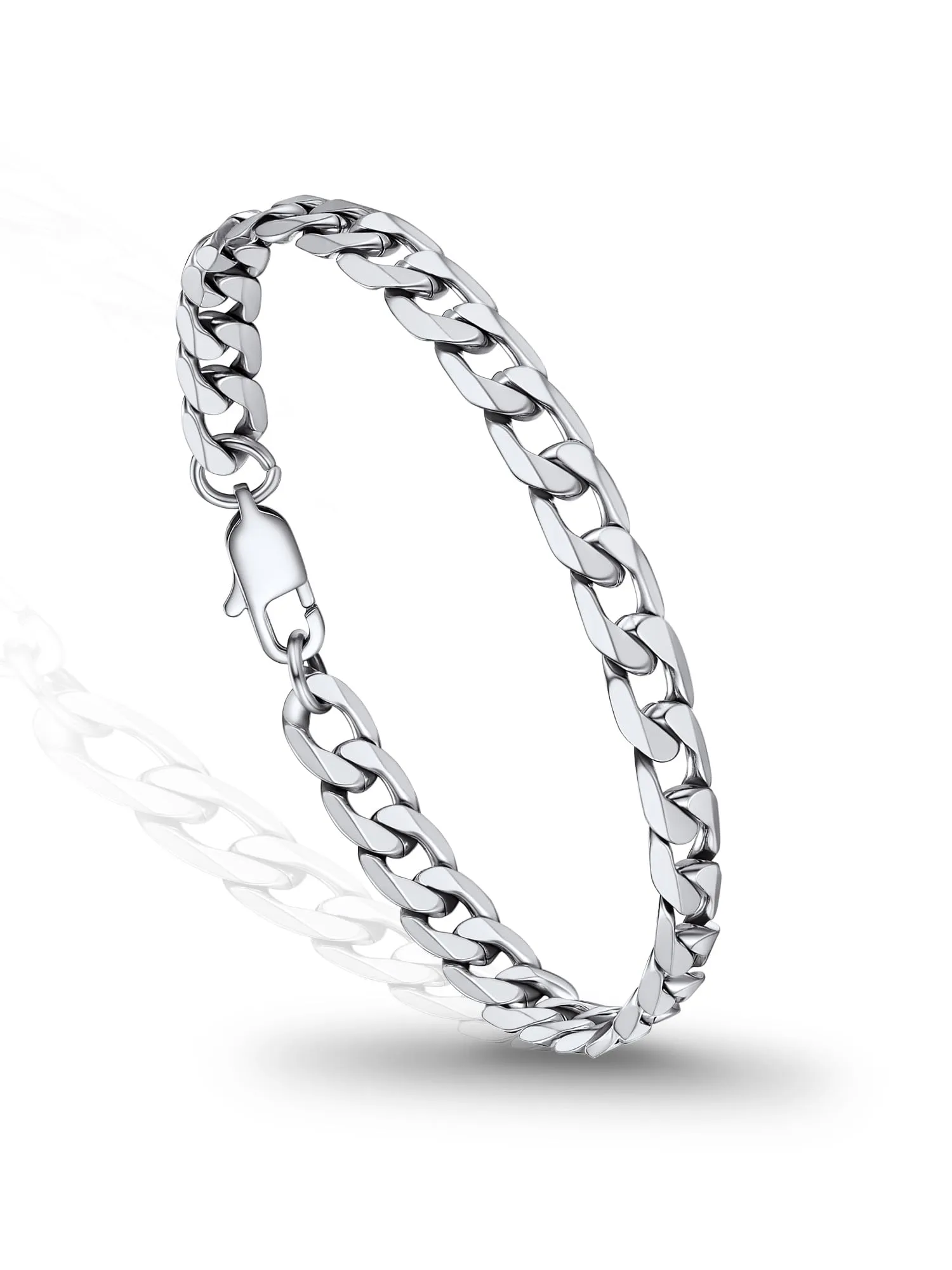 PROSTEEL Bracciale Uomo Catena Cubana Argento 6mm 19cm - immagine 1