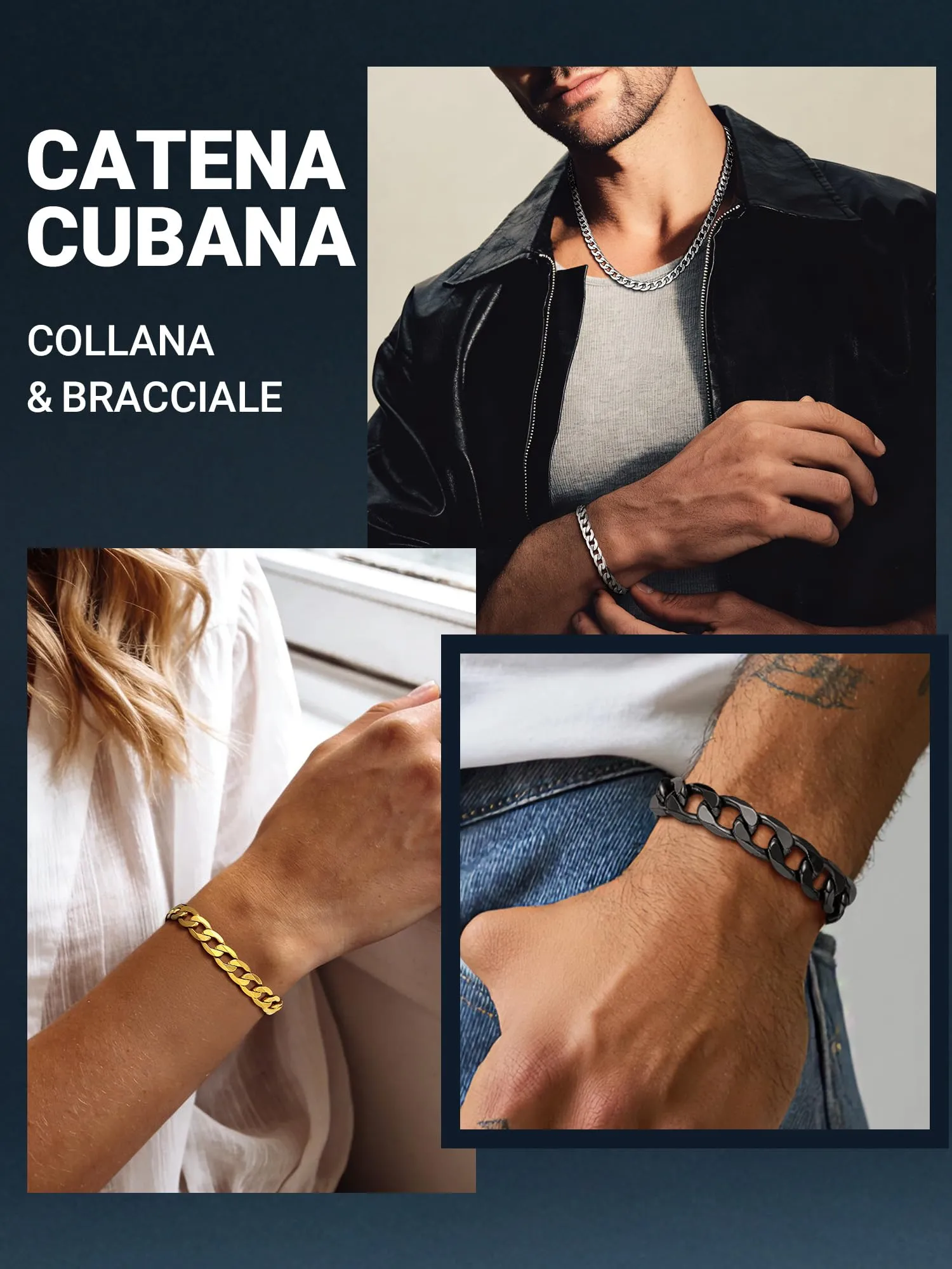 PROSTEEL Bracciale Uomo Catena Cubana Argento 6mm 19cm - immagine 6