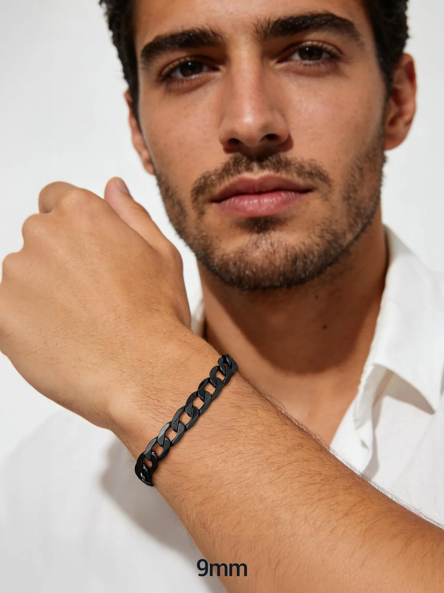 PROSTEEL Bracciale Uomo Catena Cubana Nero 9mm 19cm - immagine 2