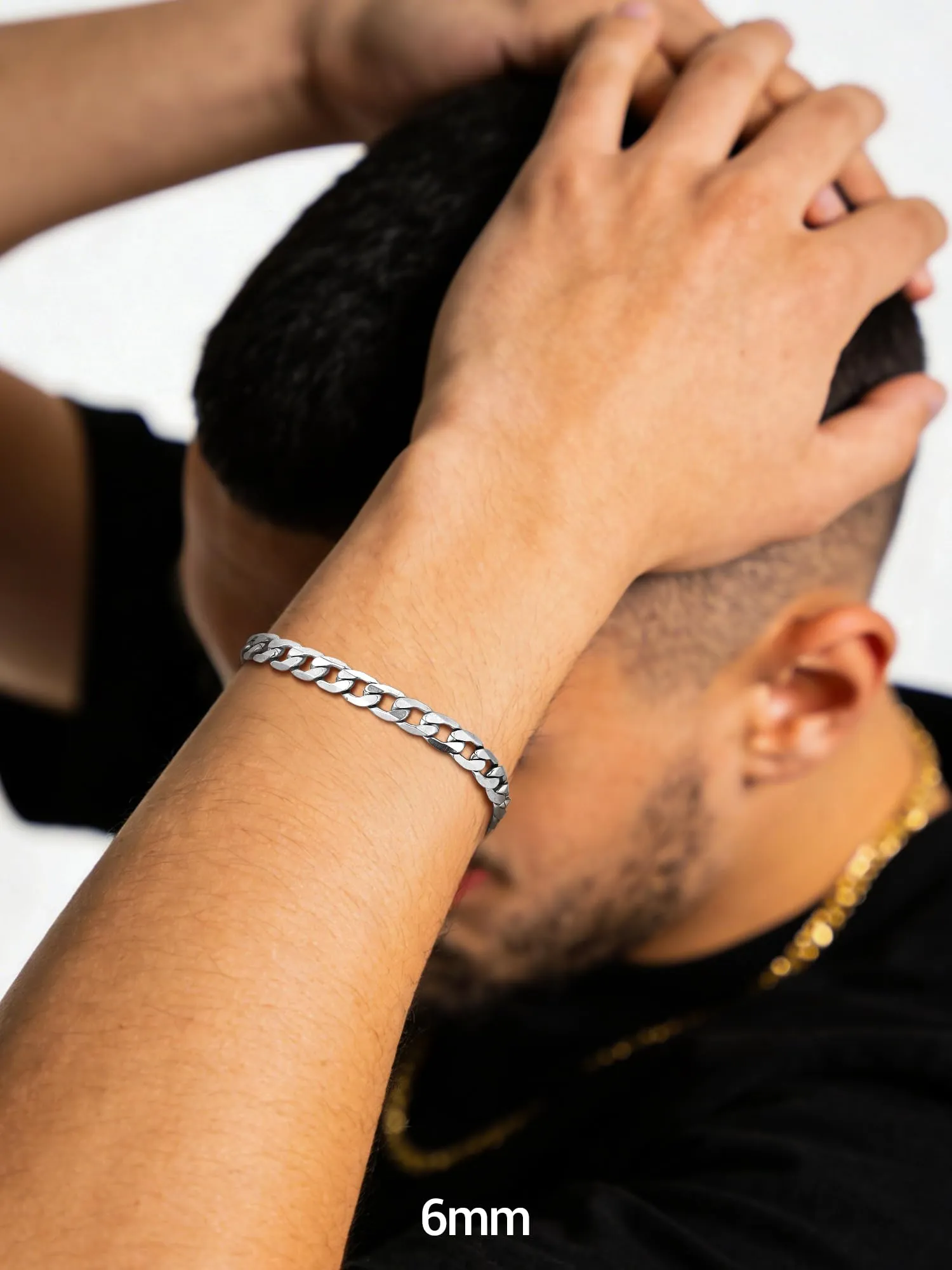 PROSTEEL Bracciale Uomo Catena Cubana Tridimensionale Argento 6mm 21cm - immagine 5