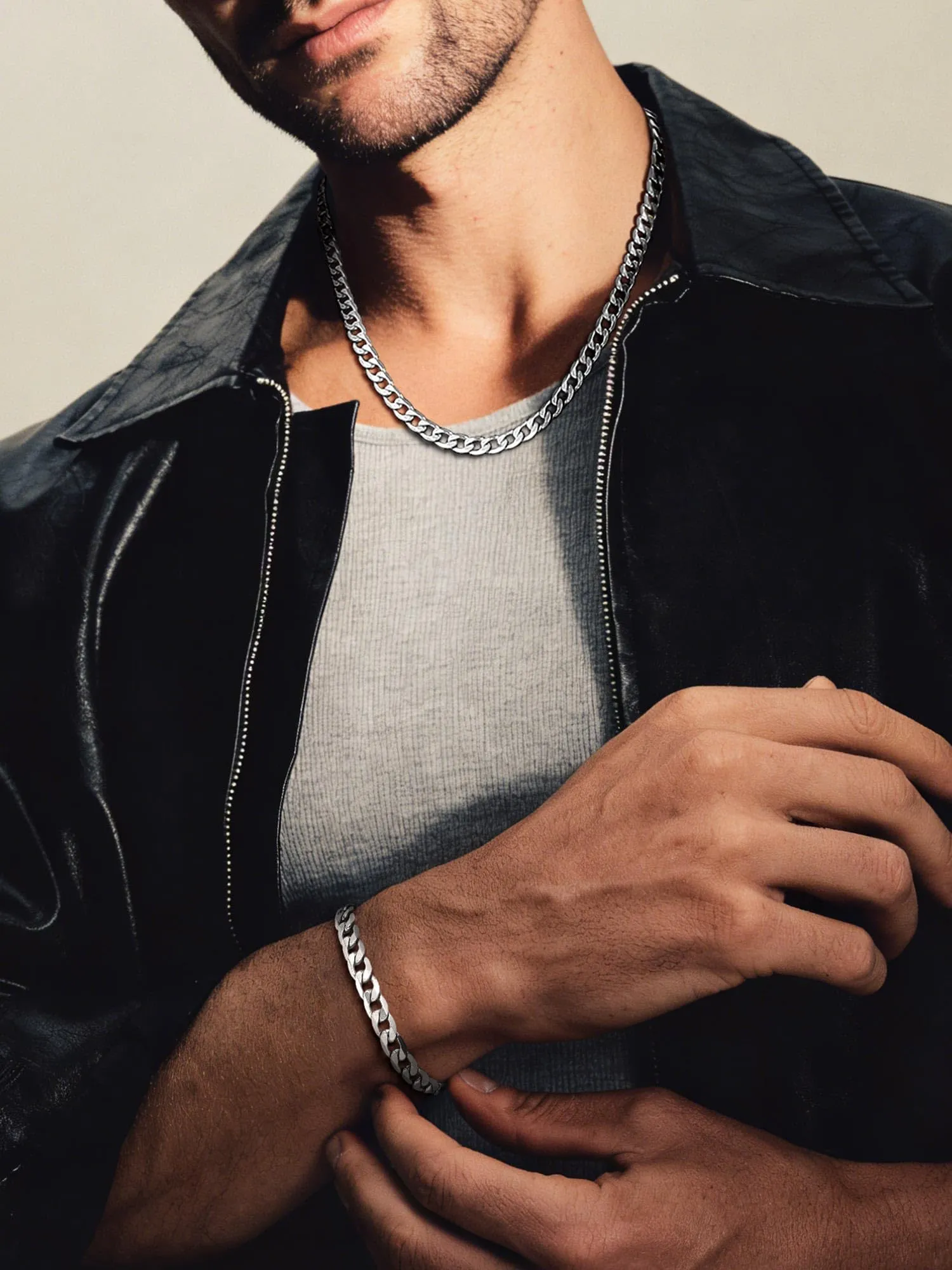 PROSTEEL Bracciale Uomo Catena Cubana Tridimensionale Argento 6mm 21cm - immagine 8