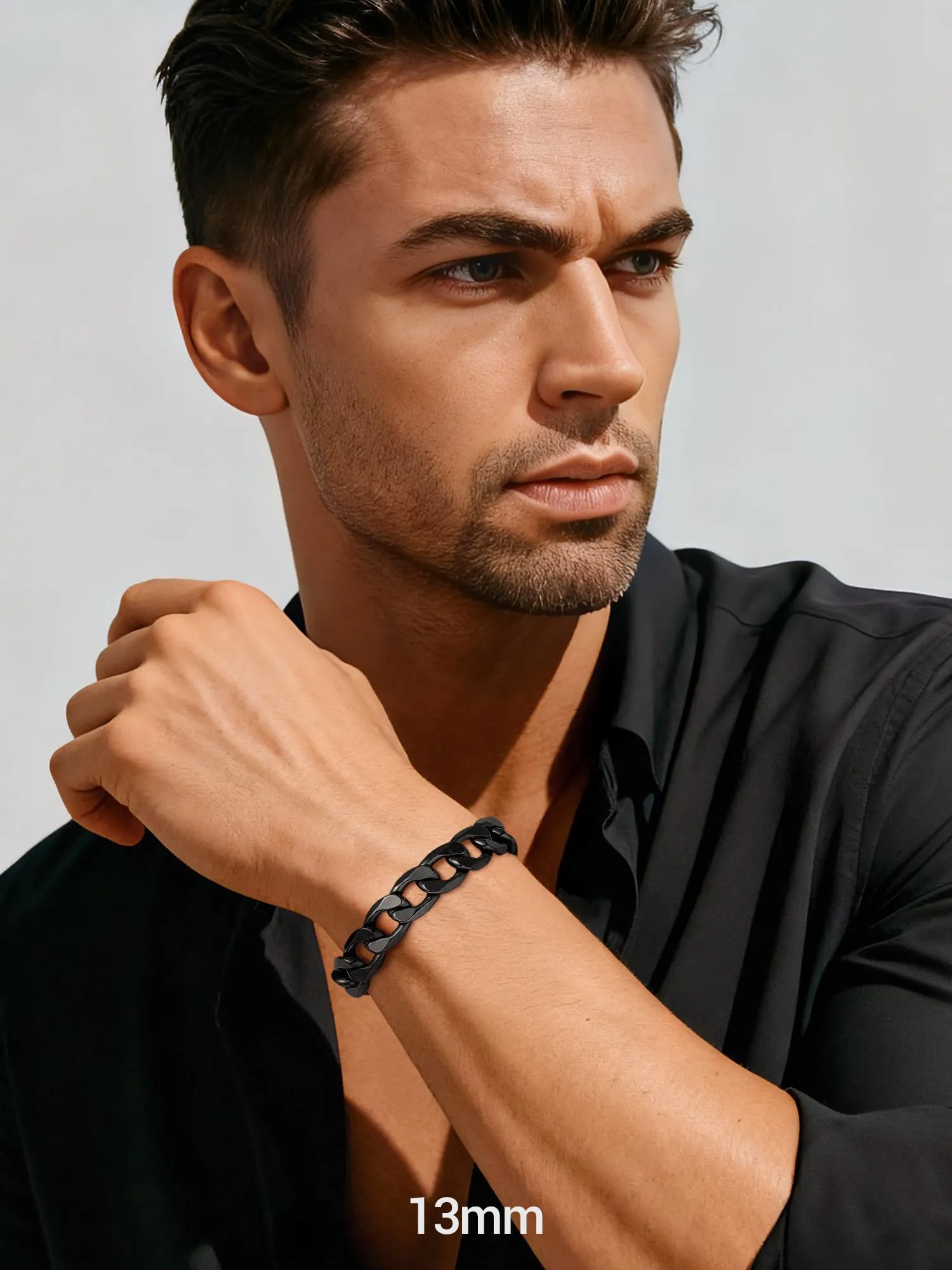 PROSTEEL Bracciale Uomo Catena Cubana Nero 13mm 19cm - immagine 2