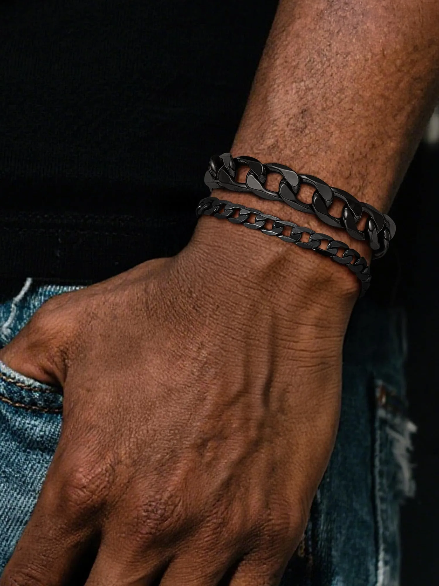 PROSTEEL Bracciale Uomo Catena Cubana Nero 13mm 19cm - immagine 5