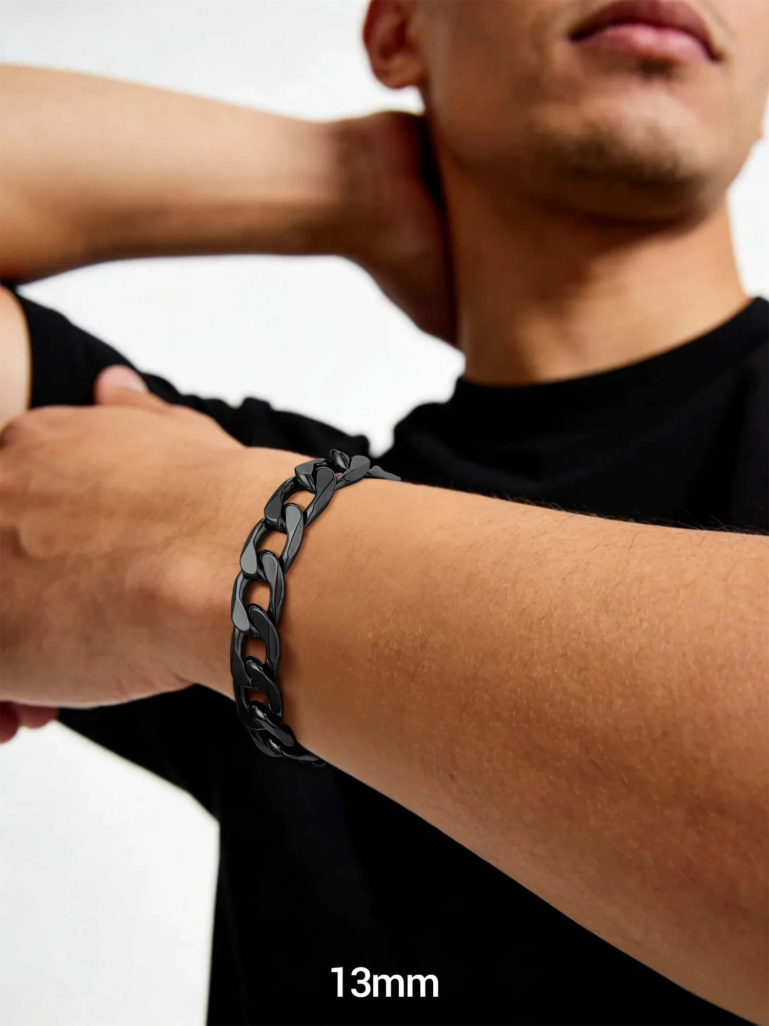 PROSTEEL Bracciale Uomo Catena Cubana Nero 13mm 19cm - immagine 6