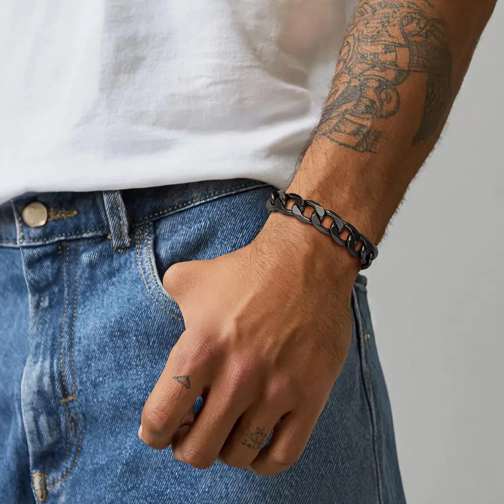 PROSTEEL Bracciale Uomo Catena Cubana Nero 13mm 19cm - immagine 7