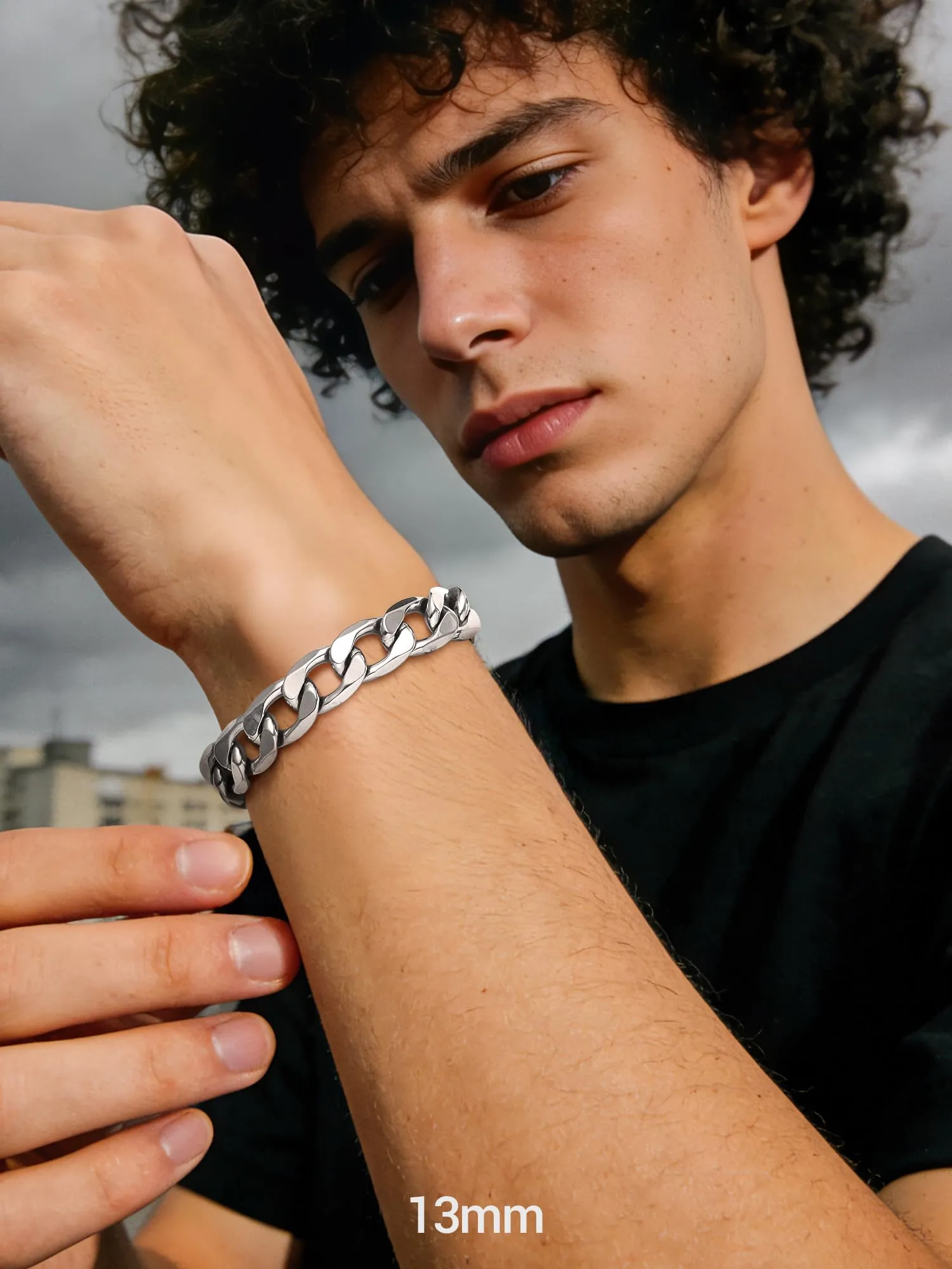 PROSTEEL Bracciale Uomo Catena Cubana 13mm Argento - immagine 2