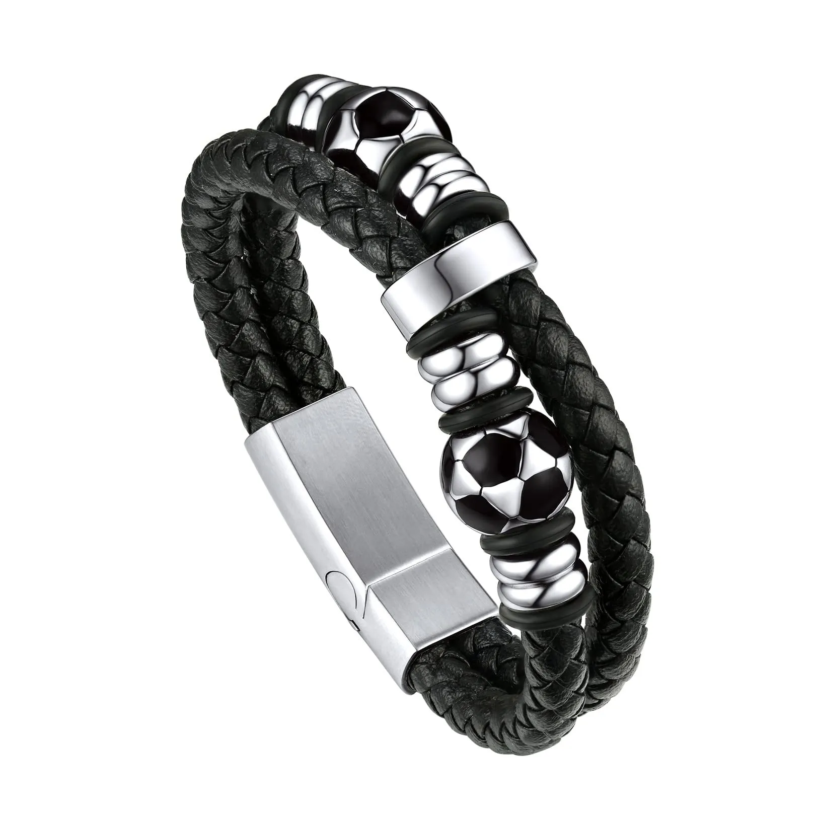 Bandmax Bracciale in Pelle Uomo con Calcio, 19 cm - immagine 1