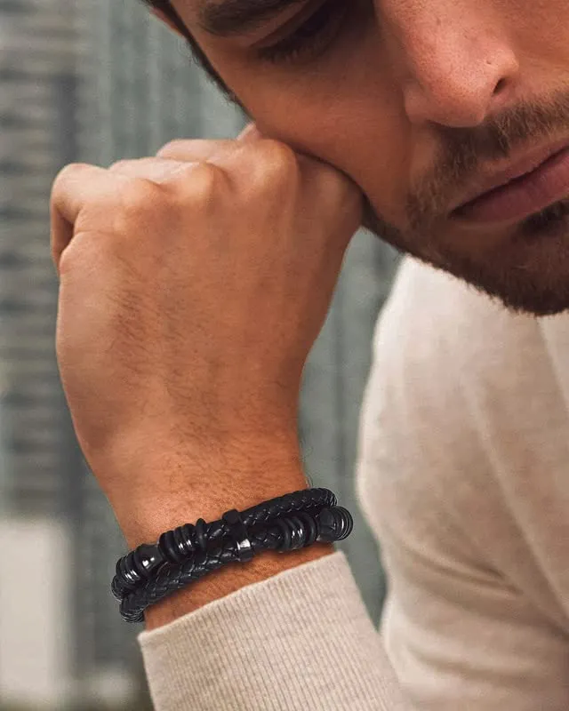 Bandmax Bracciale in Pelle e Acciaio per Uomo, 21 cm, Nero - immagine 2