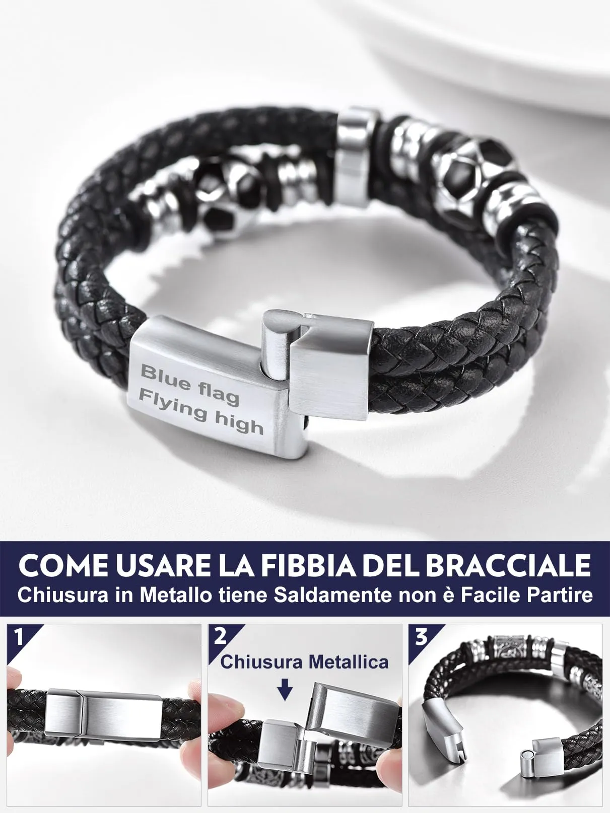 Bandmax Bracciale in Pelle per Uomo con Elementi Calcio, 21 cm - immagine 6