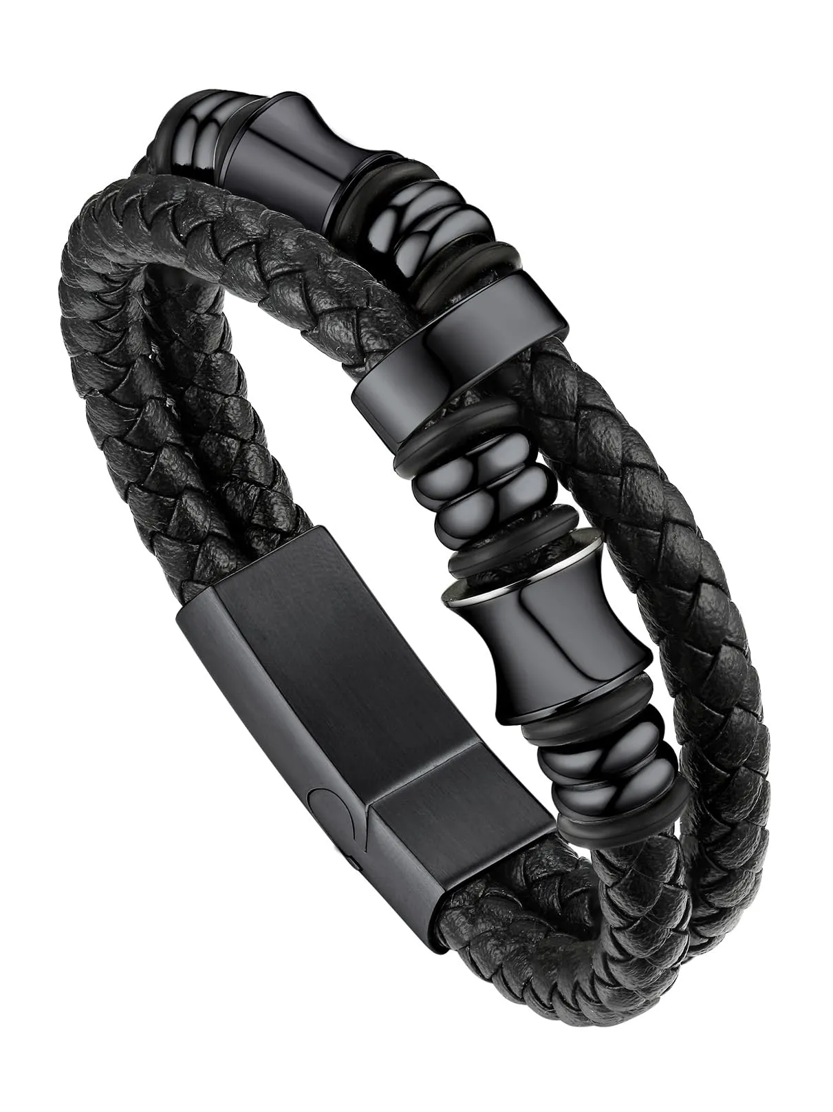 Bandmax Bracciale in Pelle e Acciaio per Uomo, 19 cm, Nero - immagine 1