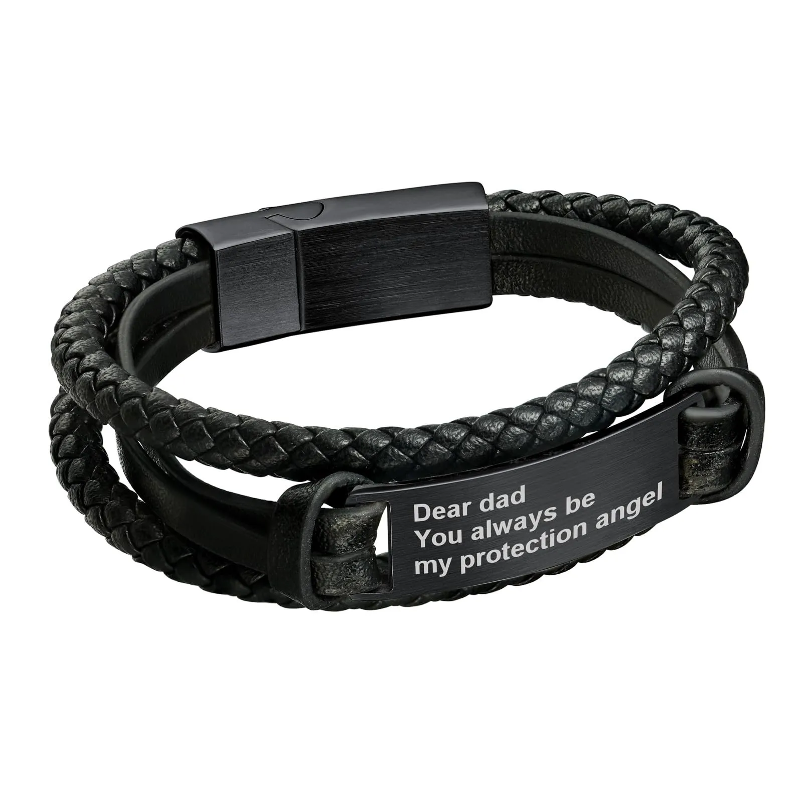 Bandmax Bracciale Personalizzato in Pelle Uomo, Nero, 19 cm - immagine 1