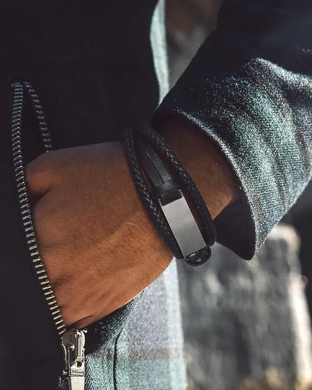 Bandmax Bracciale in Pelle Personalizzato Uomo, Argento, 19 cm - immagine 2