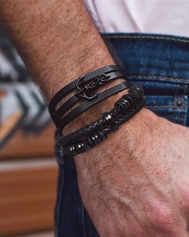 Bandmax Bracciale in Pelle e Acciaio per Uomo, 19 cm, Nero - immagine 2